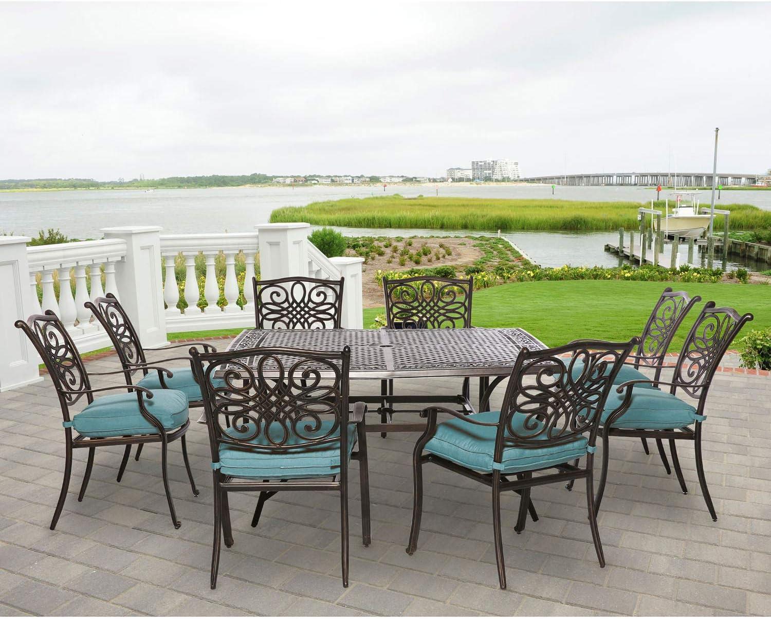 Hanover Traditions 9-Piece Blue Cushion Aluminum Outdoor Dining Set