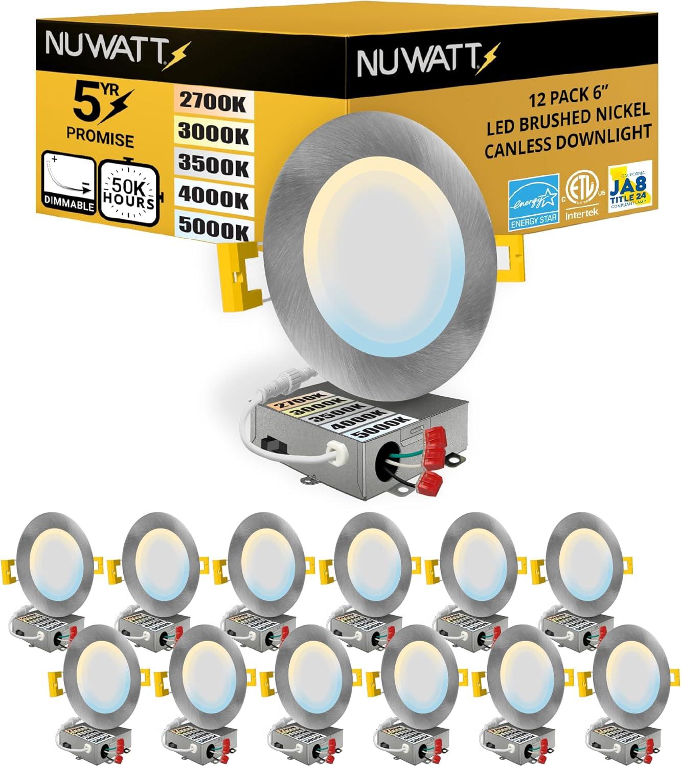 Panel Downlight 6'' Selectable Color Temperature Dimmable Air-Tight IC Rated LED Canless Recessed Lighting Kit