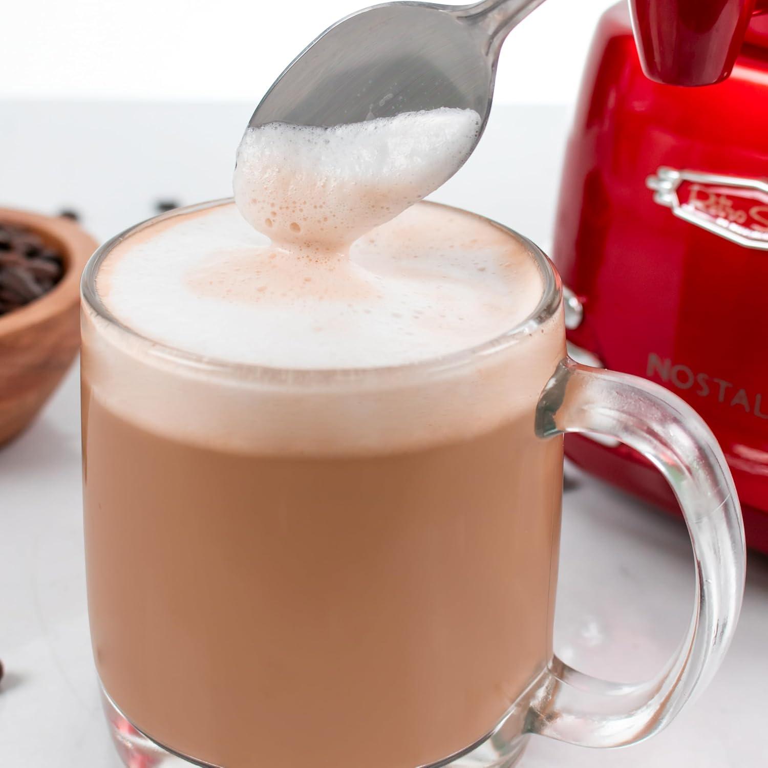Nostalgia Retro 32-Ounce Hot Chocolate, Milk Frother, Cappuccino, Mocha, Latte Maker and Dispenser