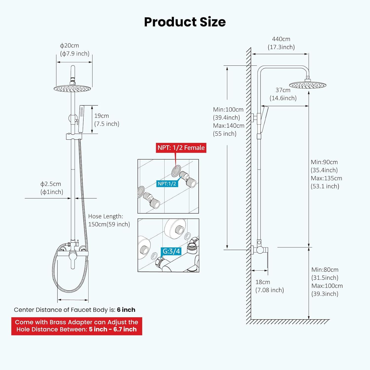 gotonovo Matte Black Outdoor Shower Fixture Rainfall Single Handle Shower System Set High Pressure Wall Mount 2 Dual Function 8 Inch Shower Head and Handheld Spray SUS304 Shower Faucet Combo