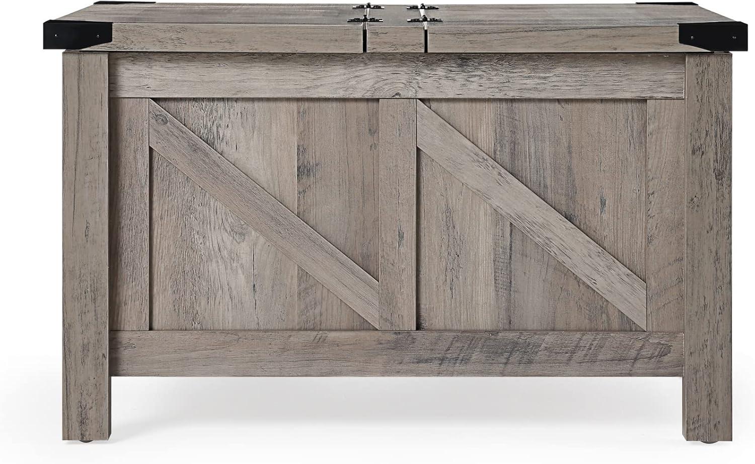 WAMPAT Square Farmhouse Coffee Table with Storage for Living Room, 30x30 inch Wooden Dining Center Table with Gas Spring Flip-Top for Large Hidden Storage, Metal Wrapped Table Corners, Washed Grey