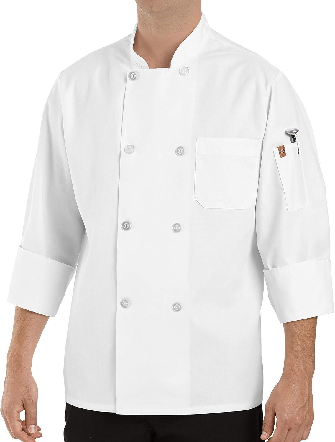 Red Kap Eight Pearl Button Chef Coat with Thermometer Pocket