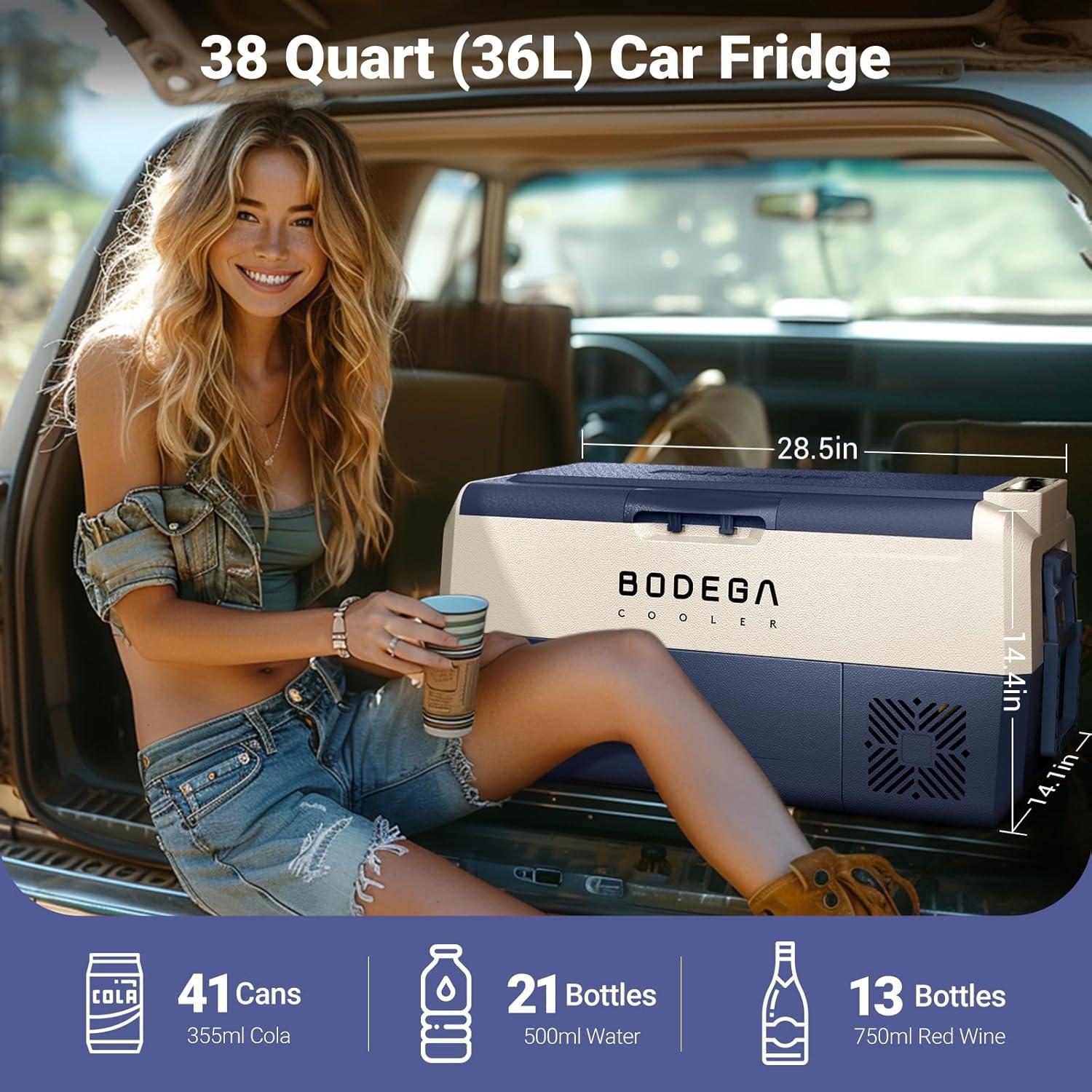 Bodega  12V Car Refrigerator, Dual Zone temp independent WIFI APP Control 38 Quart(36L)