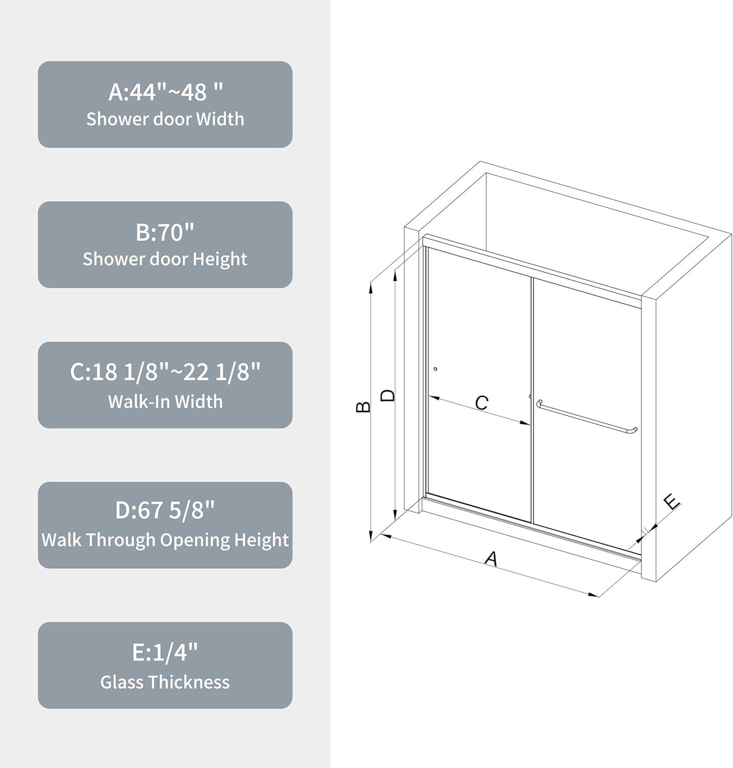 56"-60"W*58" H Semi-Frameless Double Sliding Tub Door, Bypass Bathtub Shower, 1/4" (6mm) Thick SGCC Tempered Glass Door, Chrome