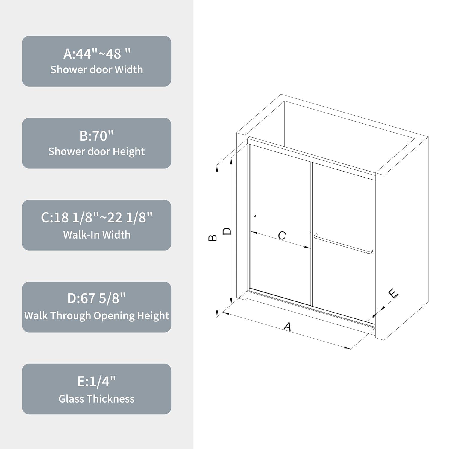 56"-60"W*58" H Semi-Frameless Double Sliding Tub Door, Bypass Bathtub Shower, 1/4" (6mm) Thick SGCC Tempered Glass Door, Chrome