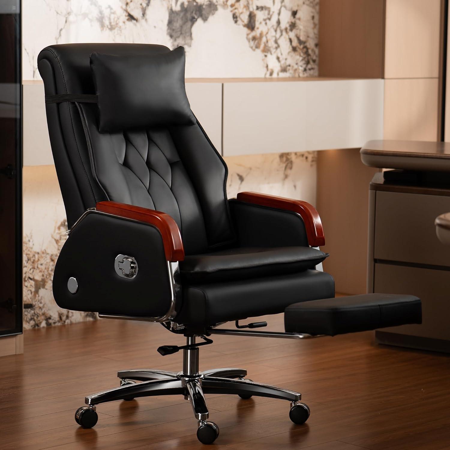 Kinnls Kinnls Cameron Massage Chair Genuine Leather Executive Chair With Headrest