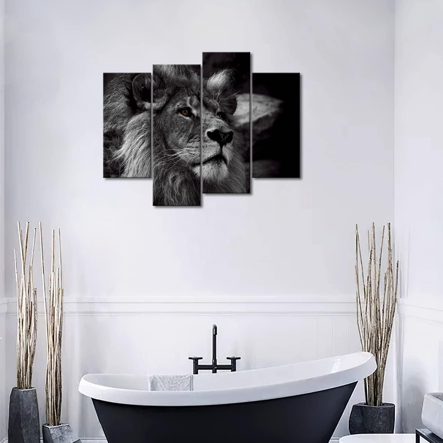 Black and White Lion Portrait Canvas Wall Art Set