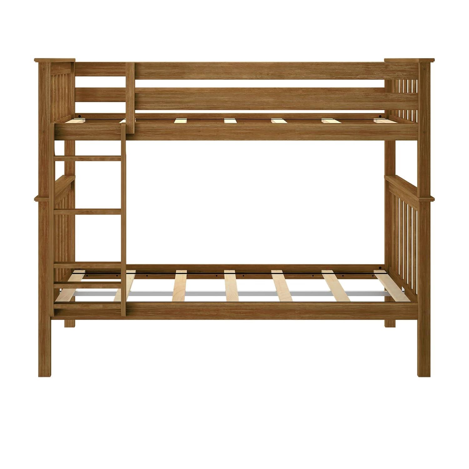 Plank+Beam Solid Wood Twin over Twin Bunk Bed with Ladder for Adults, No Box Spring Needed
