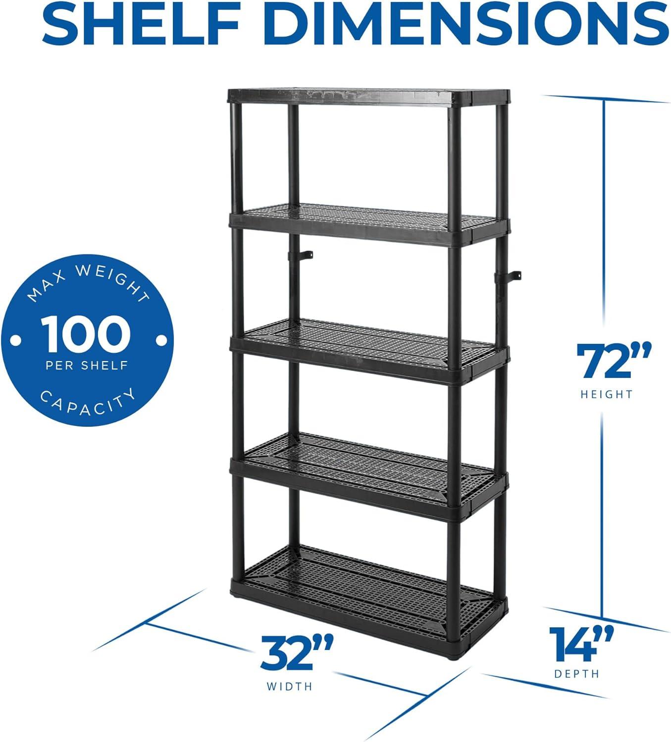 Gracious Living 5 Shelf Fixed Height Ventilated Medium Duty Storage Unit, Black