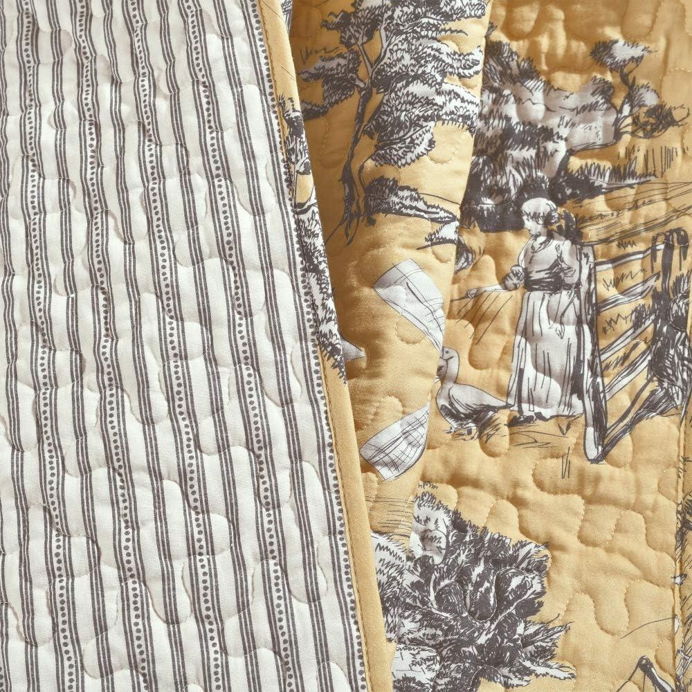 Lush Decor French Country Toile Cotton Reversible Single Throw Yellow/Gray 50X60