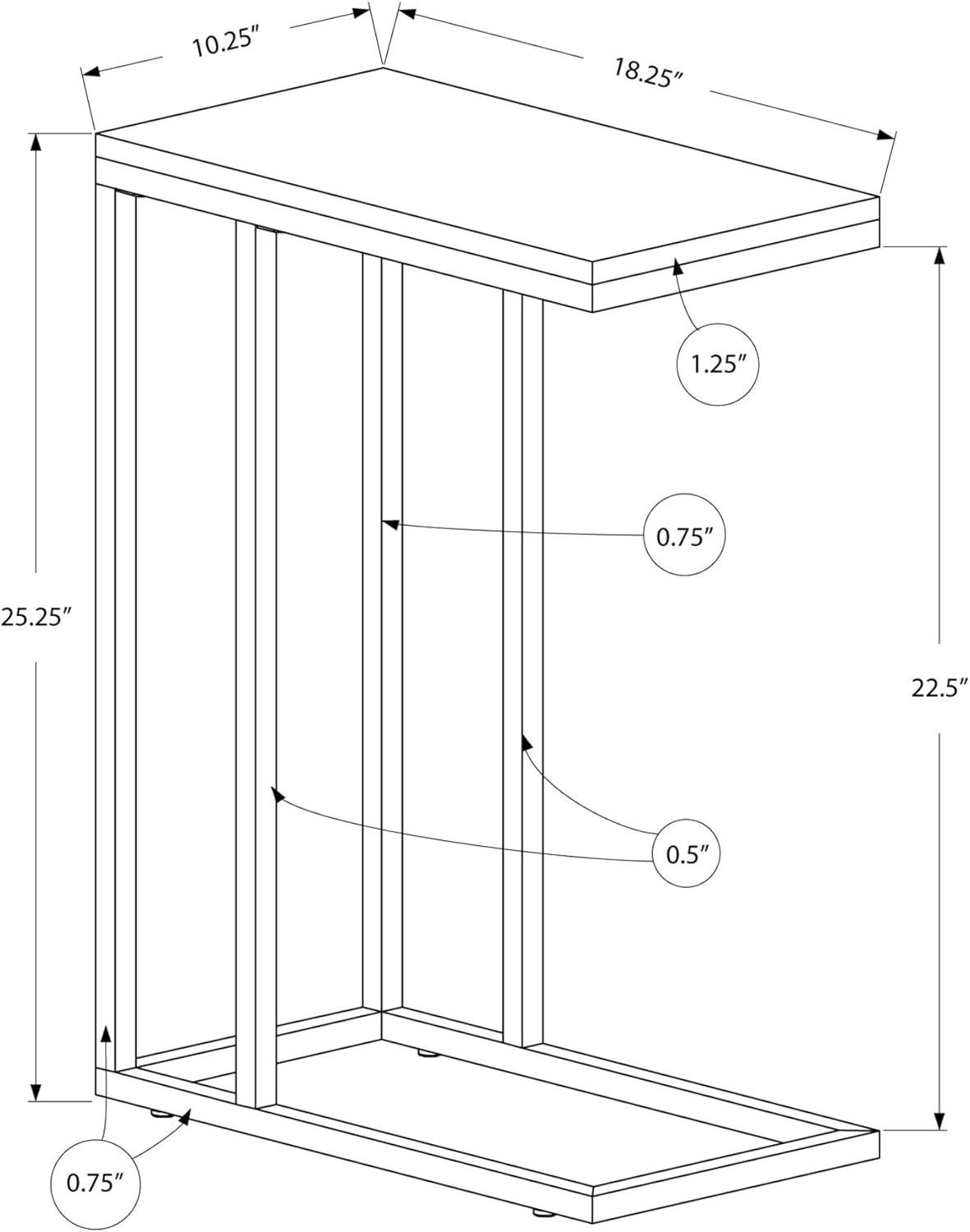 Glossy Grey Contemporary C-Shaped Metal & Wood Side Table