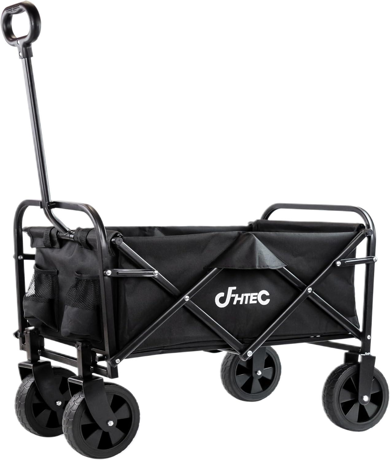 Folding Wagon Cart Heavy Duty Collapsible Utility Wagon Outdoor Camping Garden Cart with Universal Wheels for Camping, Sports, Shopping (All Black)