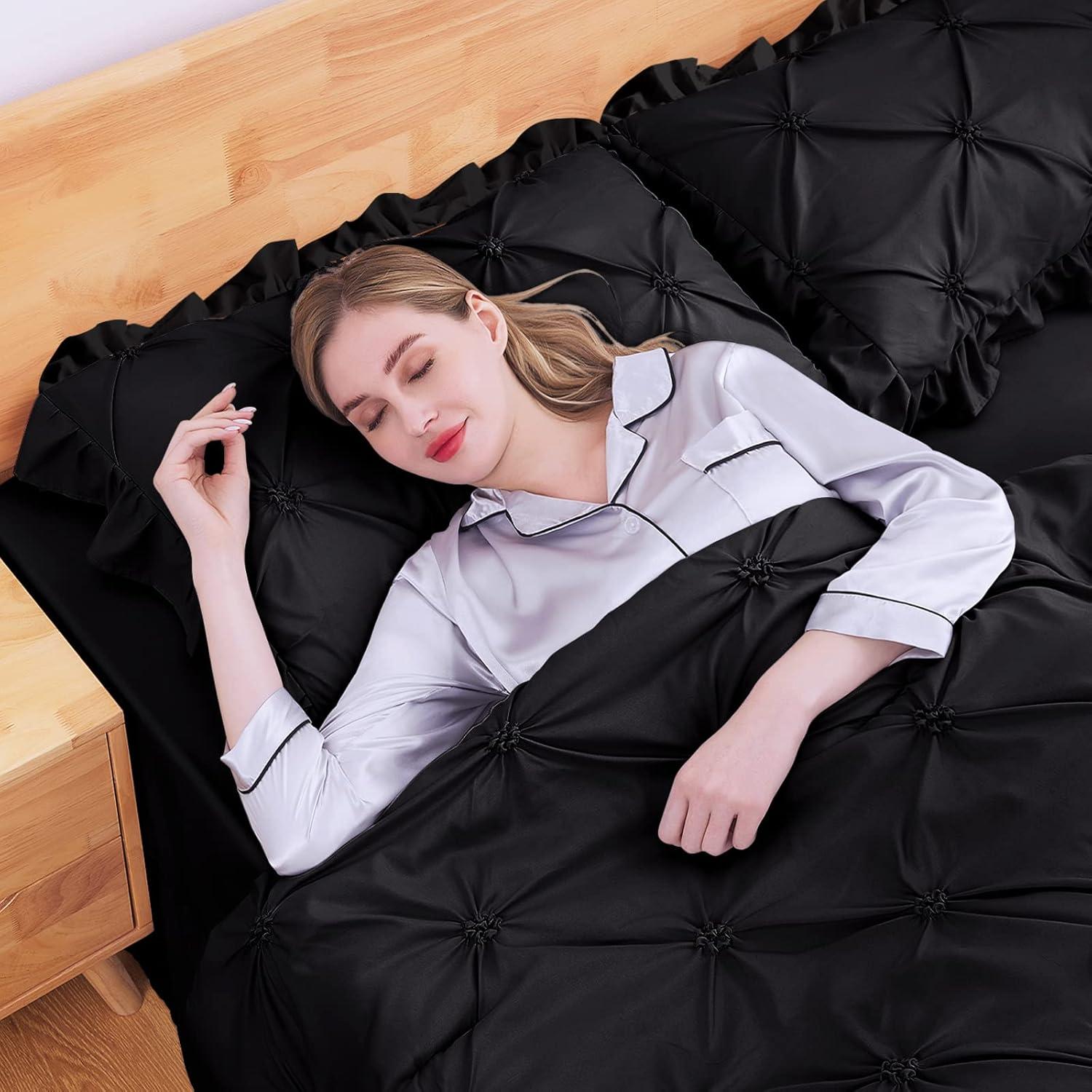 Queen Black Microfiber Down Alternative Bed in a Bag Set