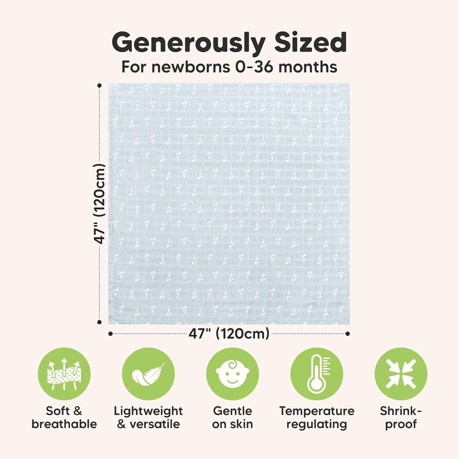 KeaBabies 4pk Muslin Swaddle Blankets for Baby Boys, Girls - Organic Baby Blankets, Swaddles for Newborns (Bloom)