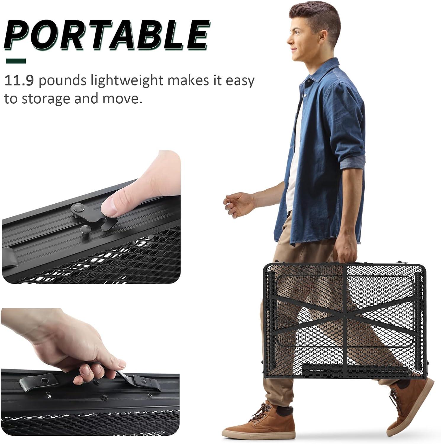 Black Metal Folding Camping Table with Mesh Panels