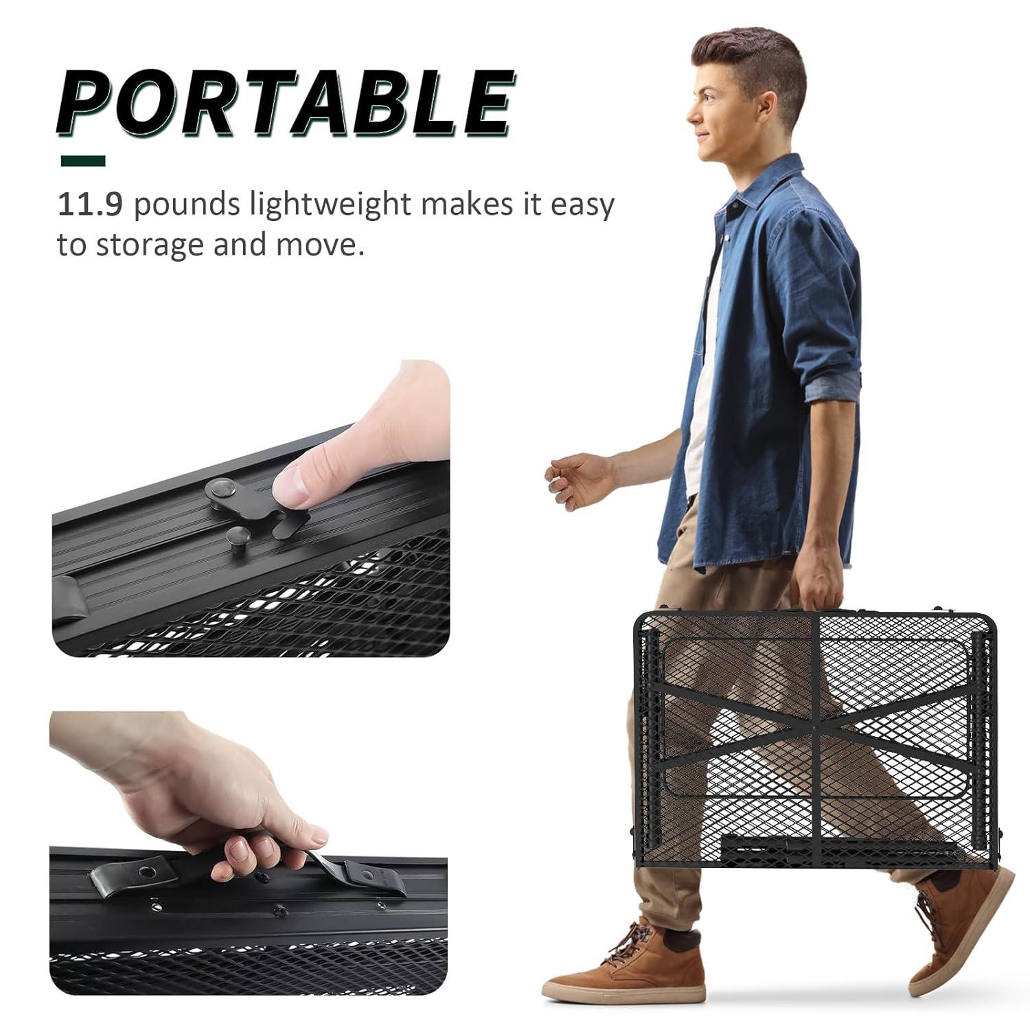 Black Metal Folding Camping Table with Mesh Panels