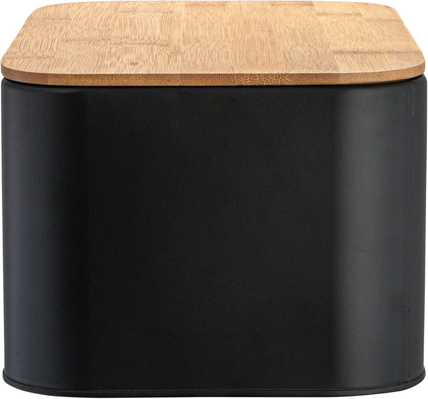 Black Metal Bread Bin with Bamboo Lid, 11.75"L x 7"H