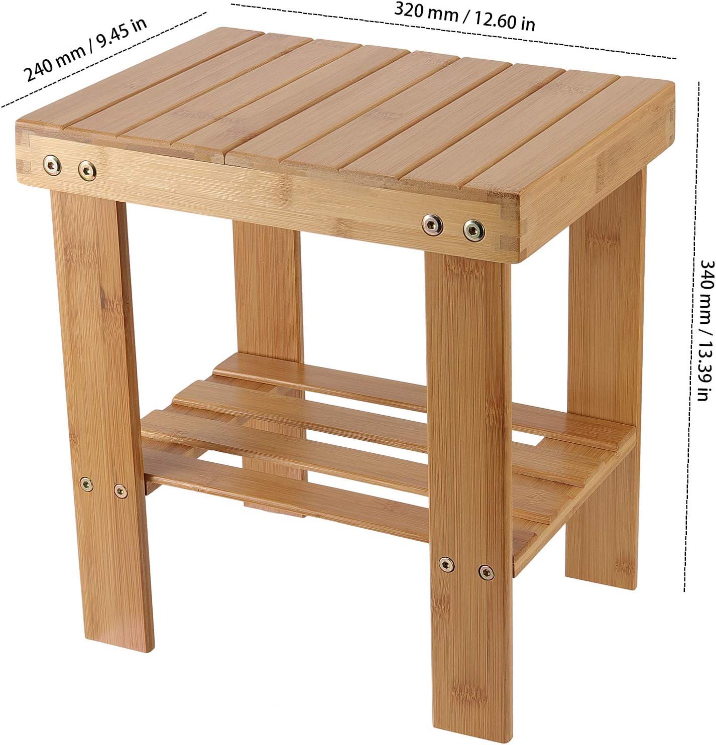 2 Pack Bamboo Step Stool, Bamboo Shower Bench, Bamboo Foot Stool, Bamboo Seat Stool for Home, Garden, Living Room, Kitchen, Bathroom, Bedroom