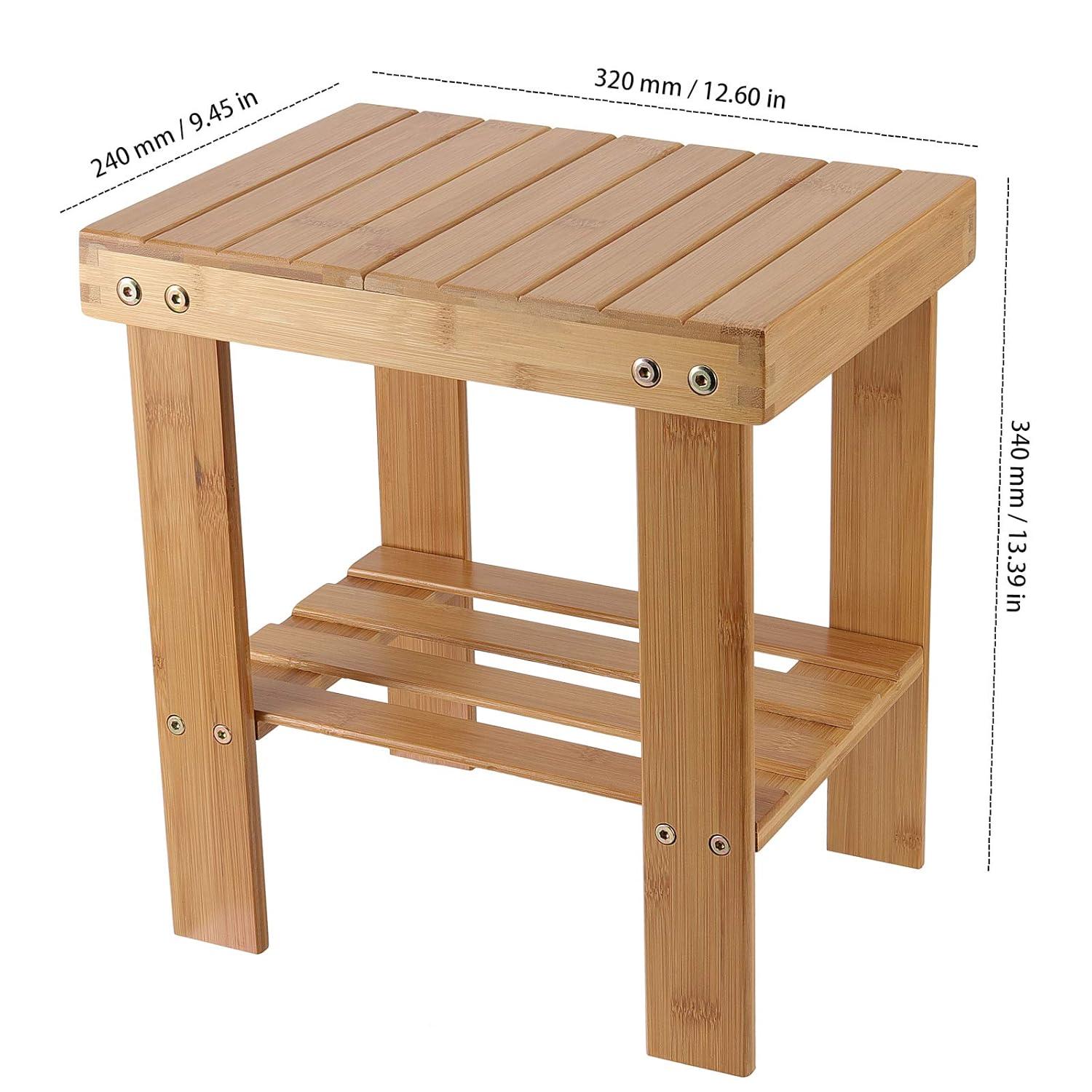 2 Pack Bamboo Step Stool, Bamboo Shower Bench, Bamboo Foot Stool, Bamboo Seat Stool for Home, Garden, Living Room, Kitchen, Bathroom, Bedroom