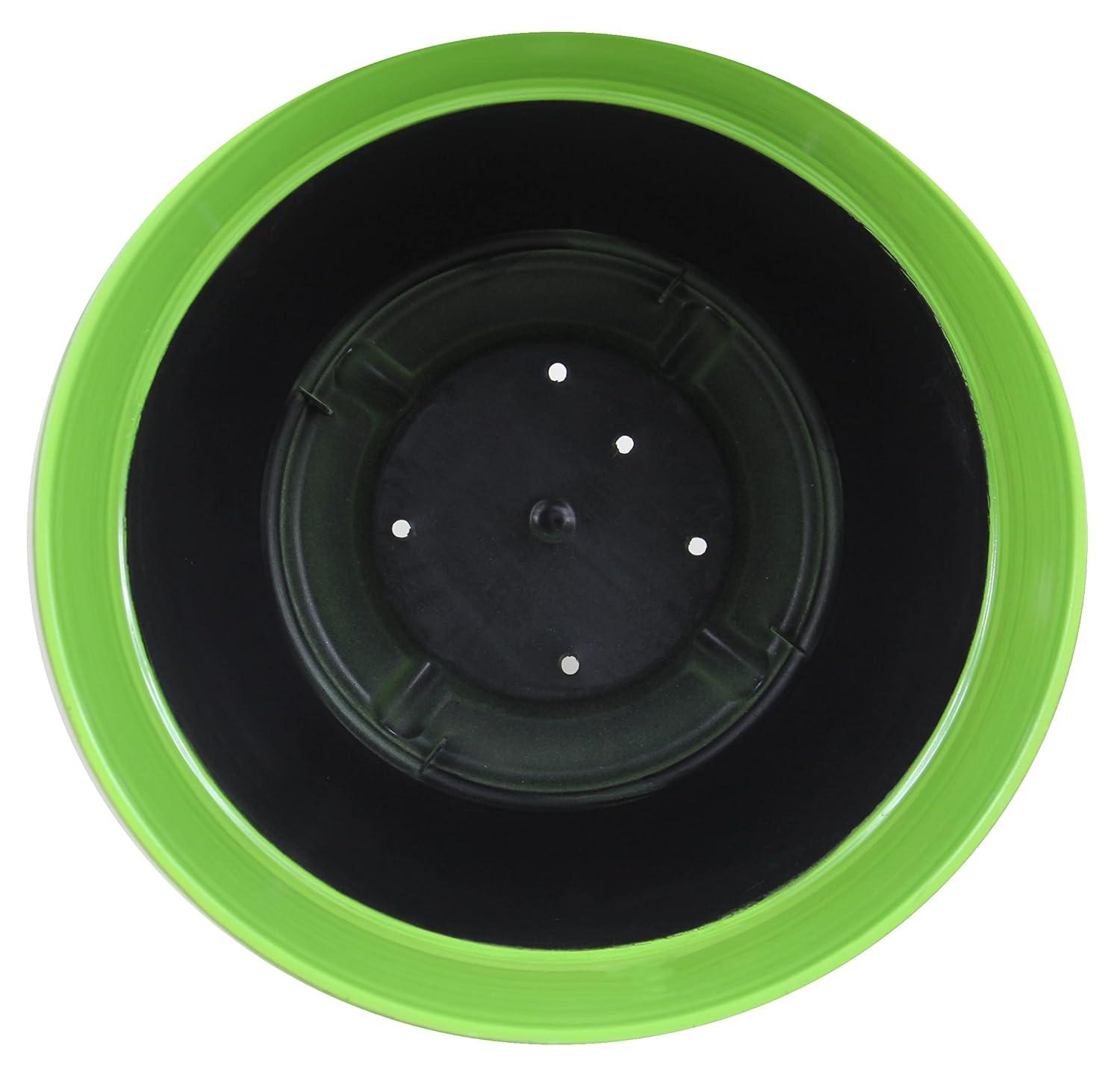 Garden Elements Indoor/Outdoor Glazed Brushed Happy Plastic Planter, Large, Bright Green, 15"