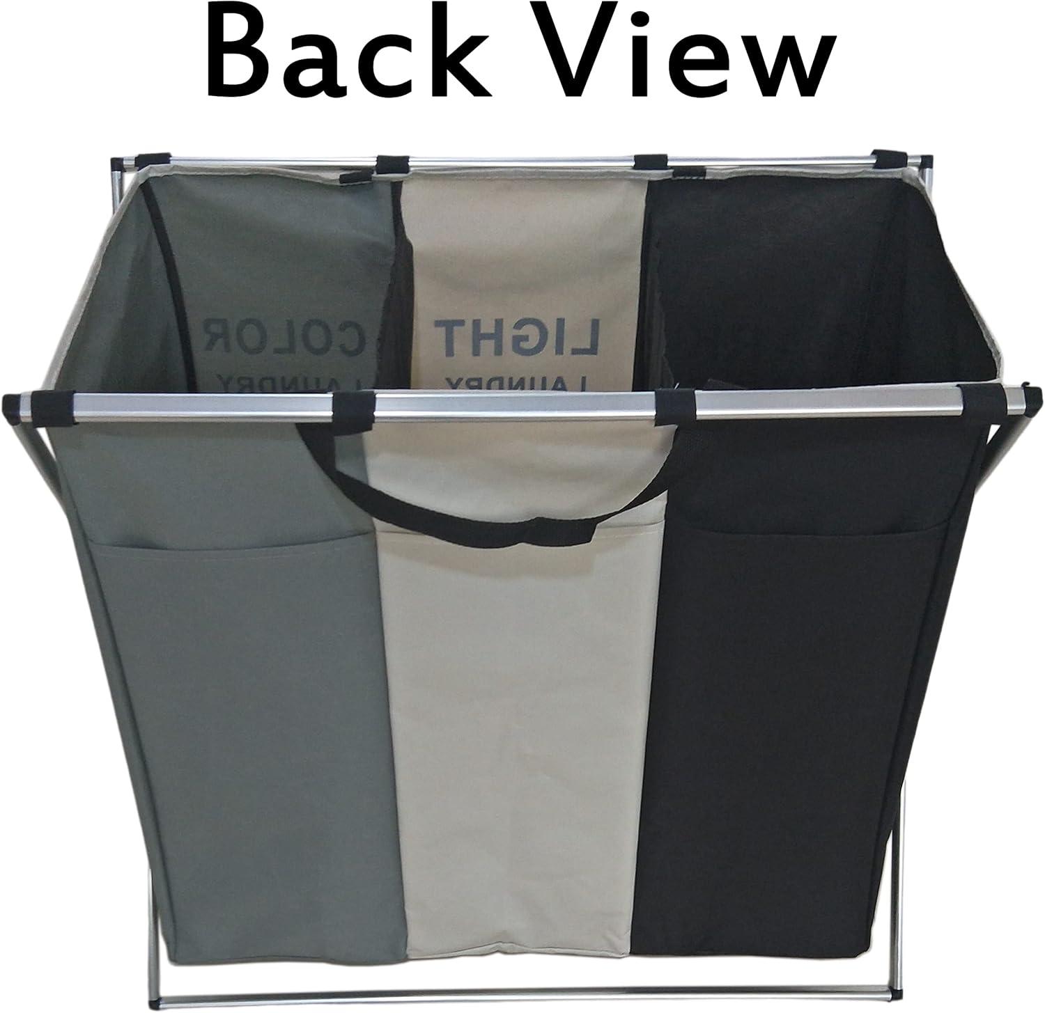 3 Section Laundry Basket for Dark, Light, and Color Clothes Hamper, Collapsible Design with Carry Handle, 26" Long x 15" Wide x 23.5" Tall