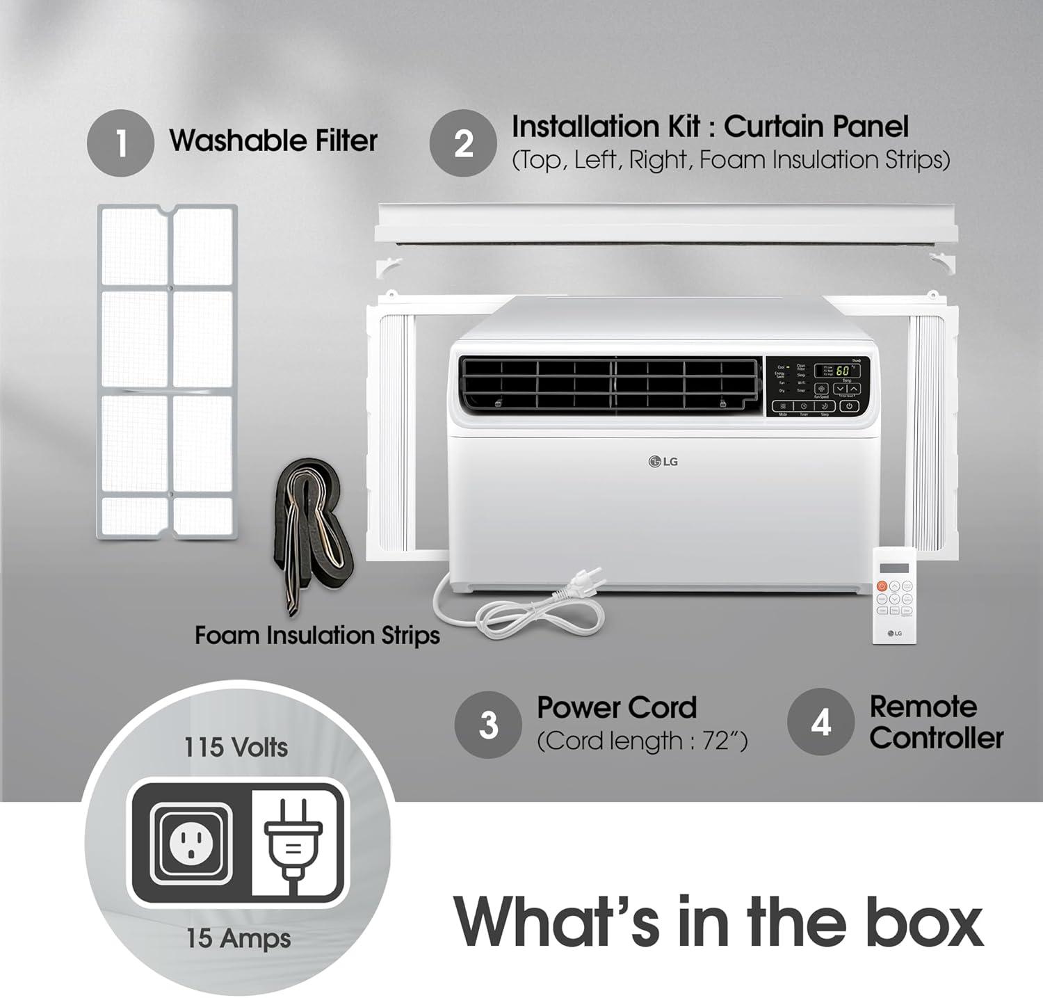 LG 6000 BTU Dual Inverter Smart Window Air Conditioner for 250 Sq. Ft. with 4 Speeds, Timer in White