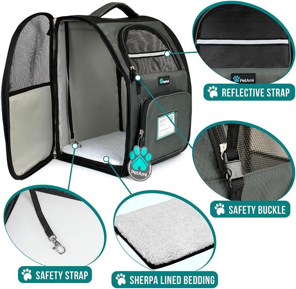 PetAmi Premium Dog Backpack Carrier Small Large Cat Puppies, Ventilated Pet Hiking Travel Bag, Airline Approved Safety Camping Biking (Dark Gray)