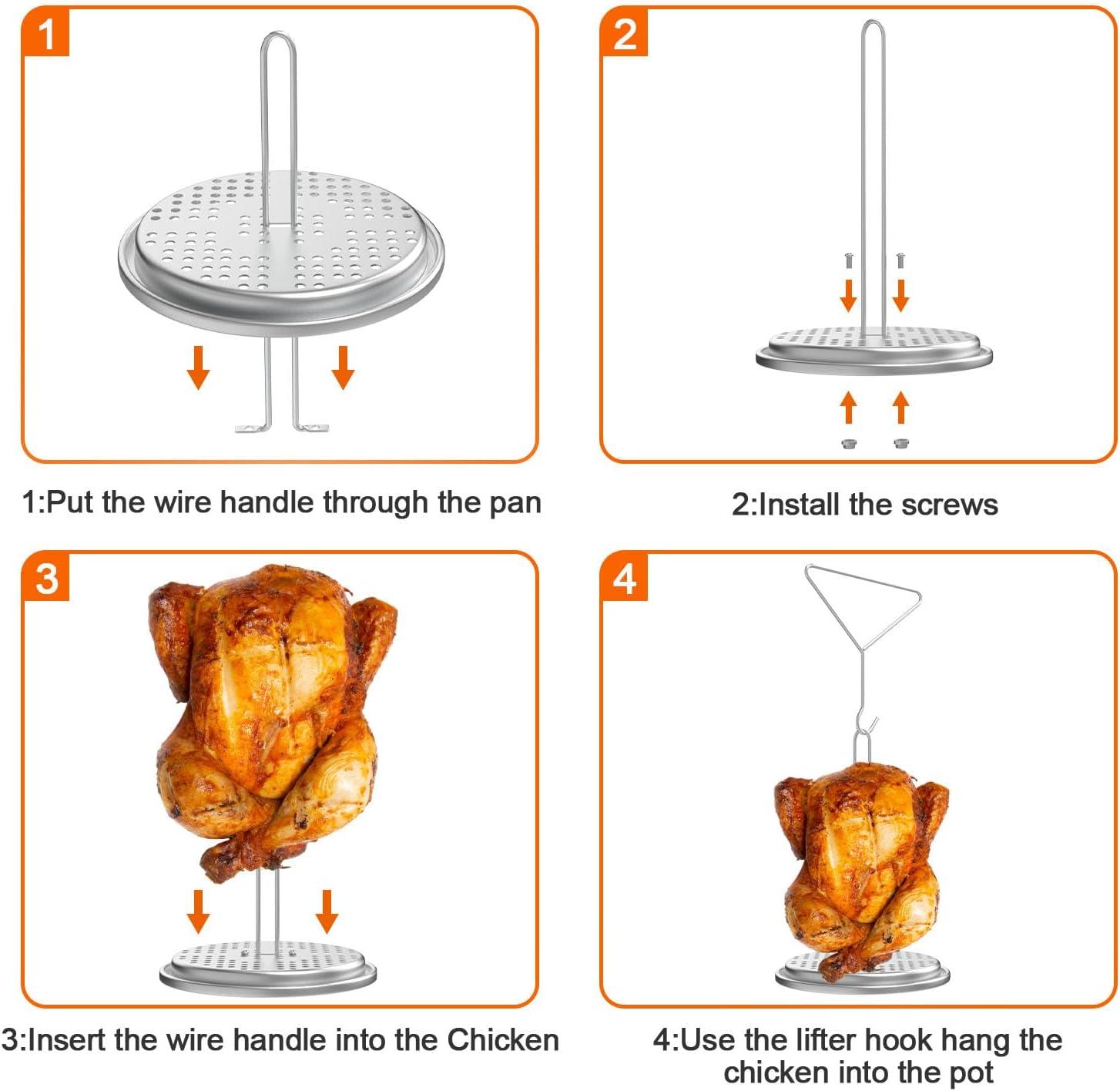 DELSbbq Turkey Fryer Stand Kit Wire Handle Lifter Hook, Perforated Turkey Fryer Hook and Stand Set Turkey Chicken Fryer Accessory Kit with for Poultry Deep Frying Pot