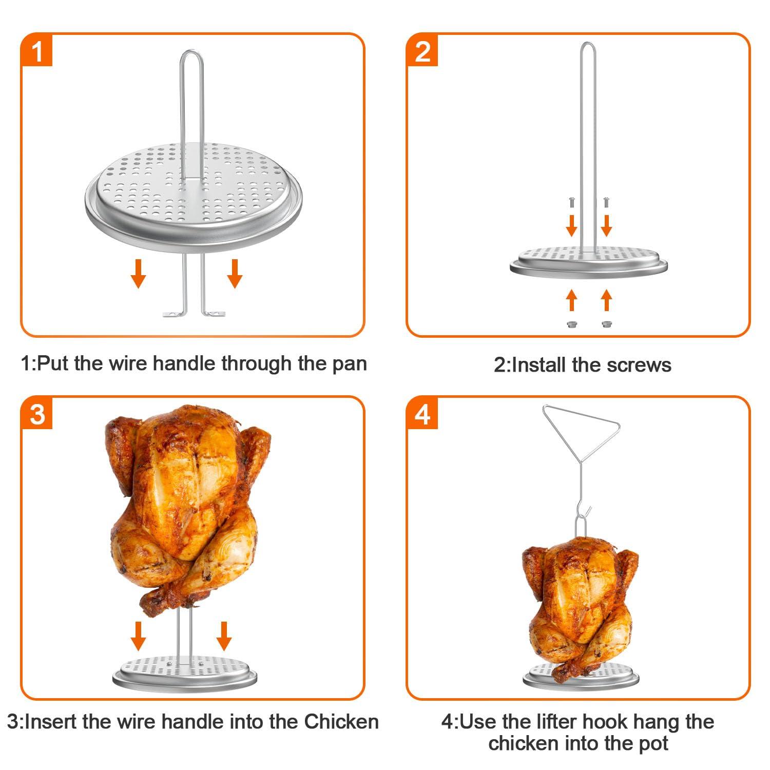 DELSbbq Turkey Fryer Stand Kit Wire Handle Lifter Hook, Perforated Turkey Fryer Hook and Stand Set Turkey Chicken Fryer Accessory Kit with for Poultry Deep Frying Pot