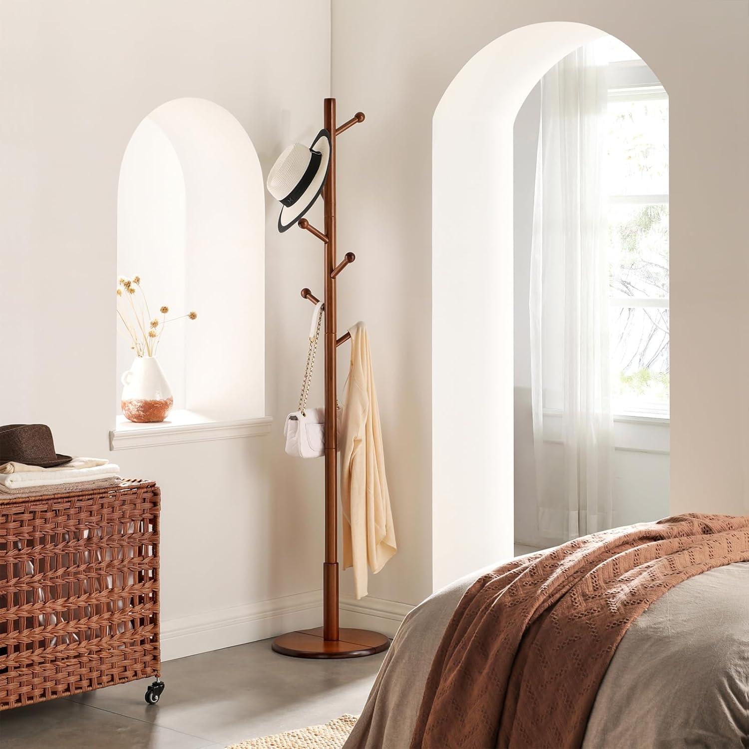 Coat Rack with 7 Rounded Hooks, Hall Tree, Coat Stand Dark Walnut