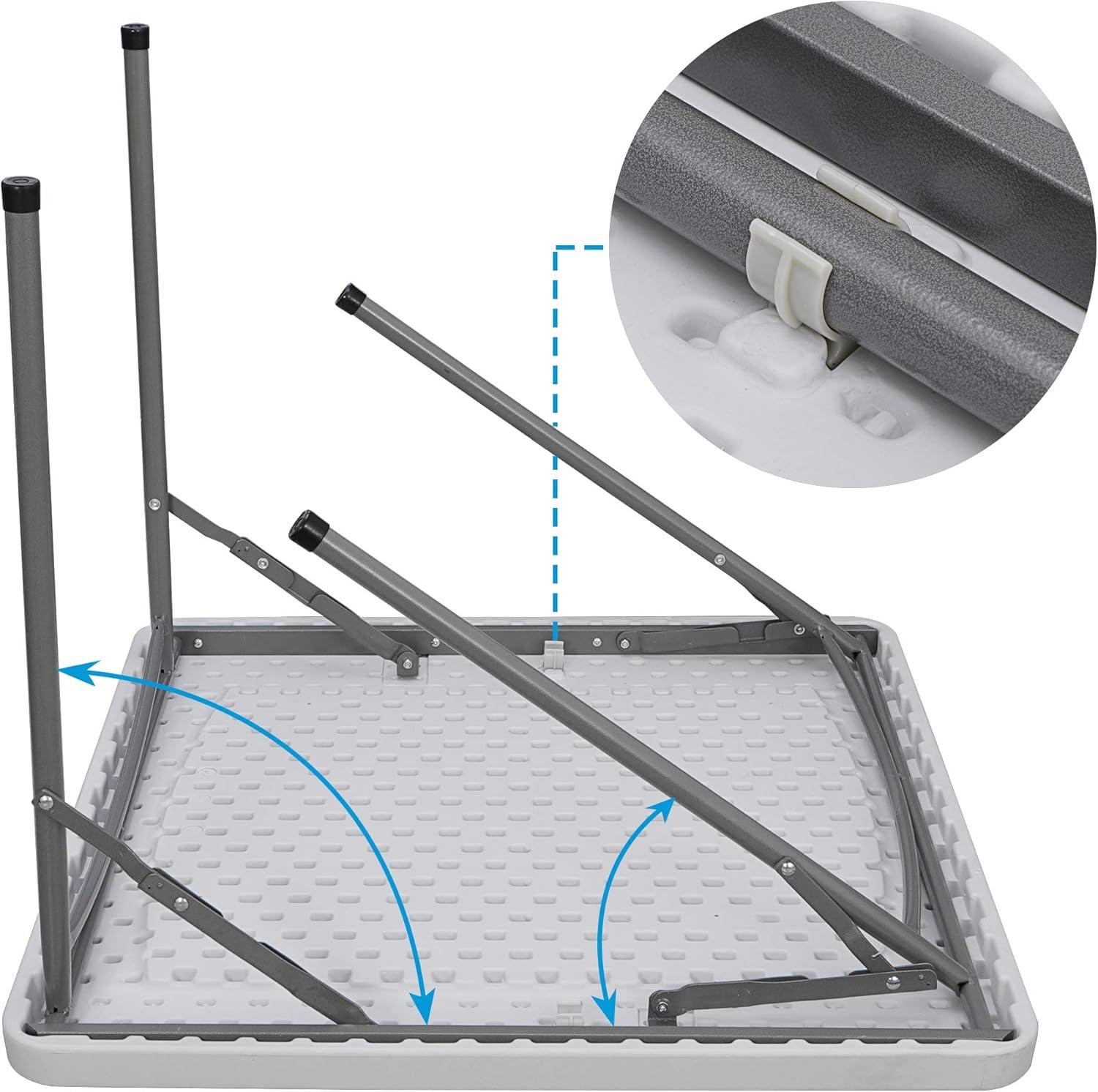 Drevy 3 ft Indoor Outdoor Heavy Duty Portable Plastic Folding Table, Square Card/ Utility Game Table for Puzzles Crafting Picnic Camping Dining Party, White