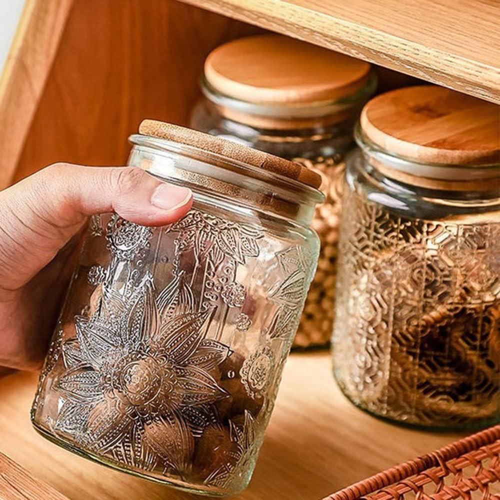 Vintage Clear Glass Jars with Bamboo Lids, Set of 2