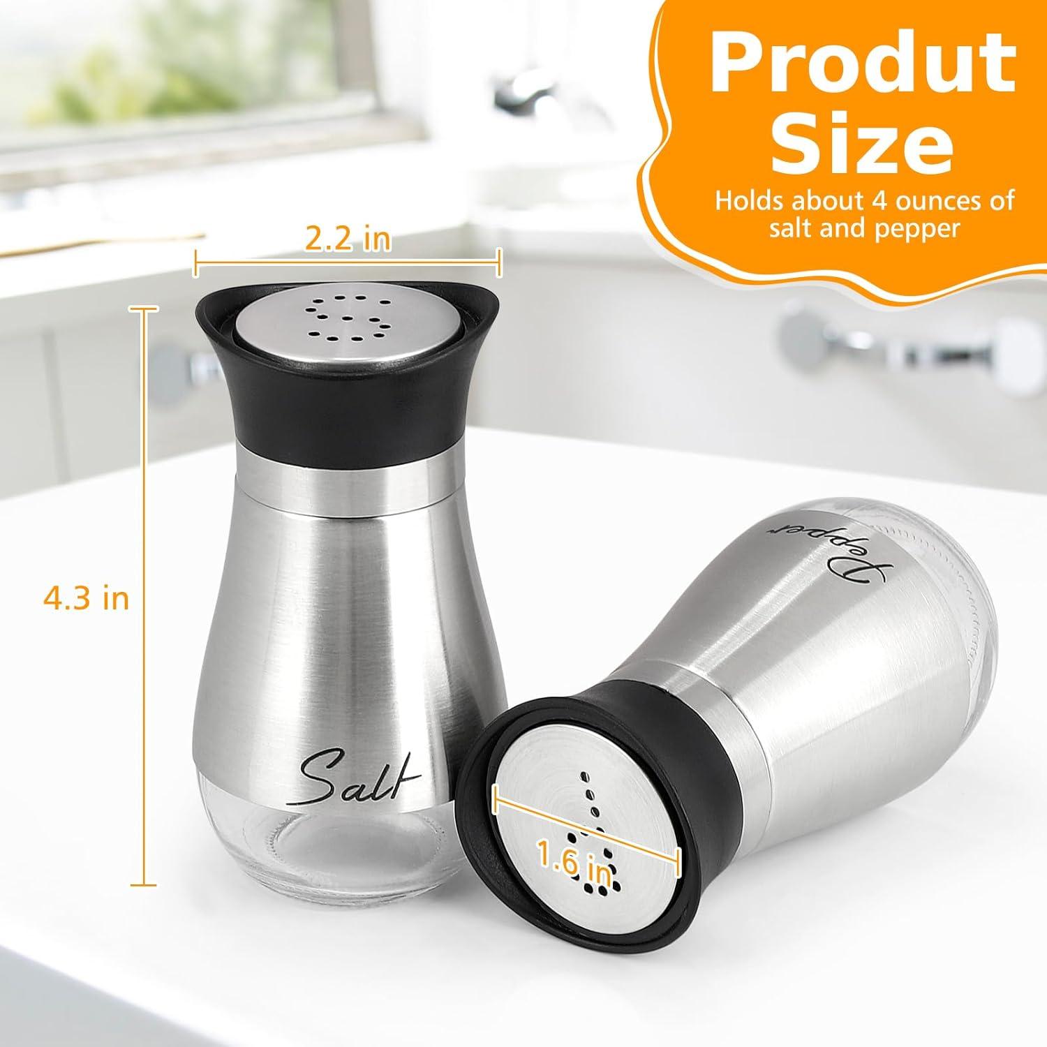 Juvale Stainless Steel Salt and Pepper Shakers Set with Glass Bottom, Perforated "S" and "P" Caps - Modern Kitchen Decor (4oz)