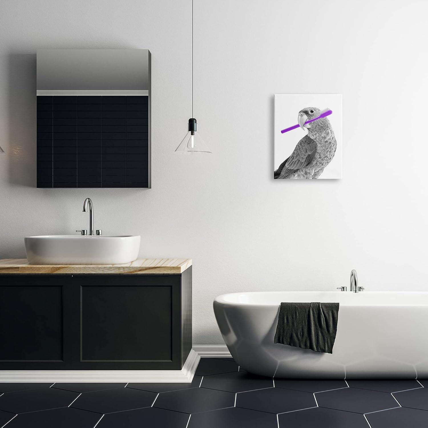 Stupell Industries Aw-316-Canvas " Parrot With Toothbrush Funny Bird " by Annalisa Latella