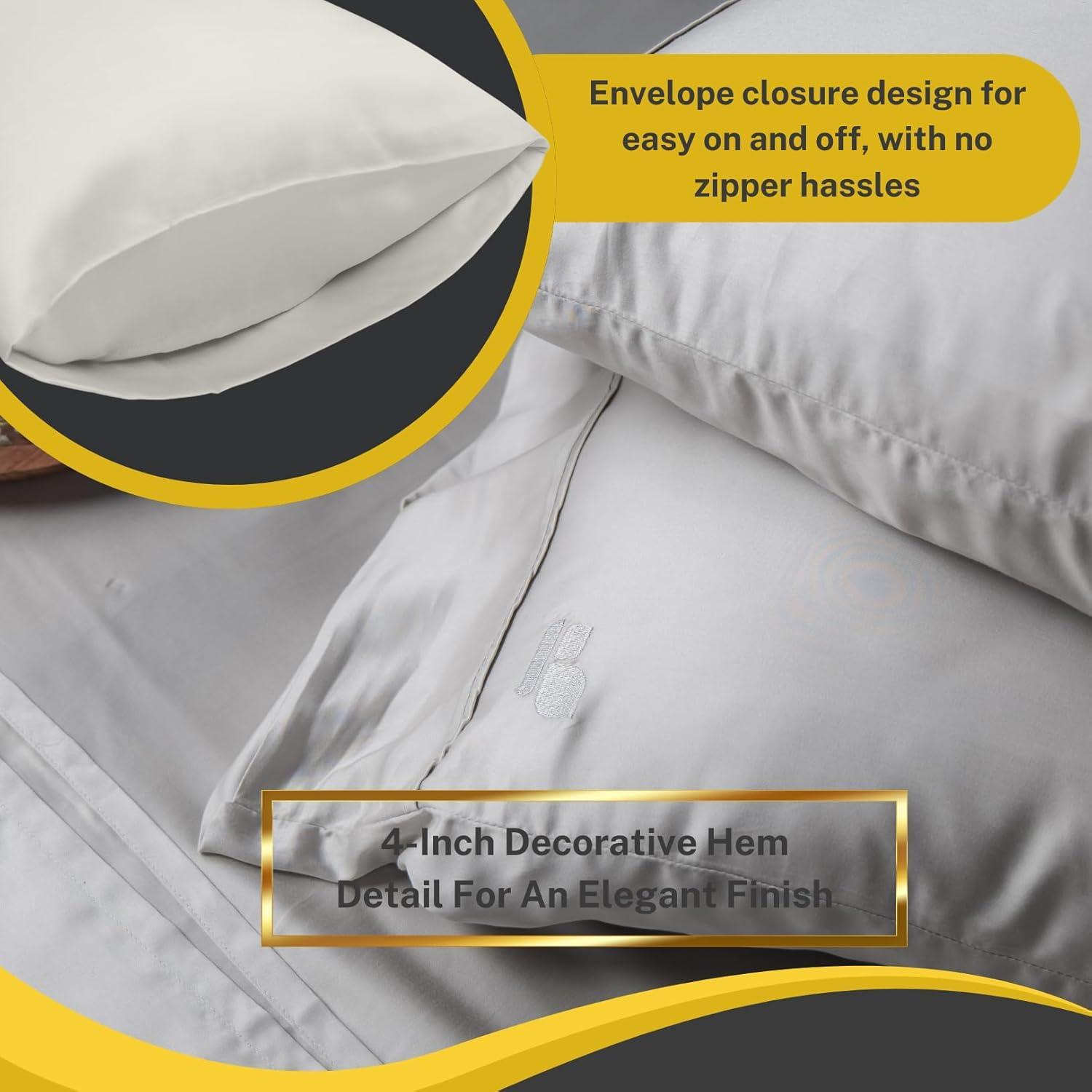 100% Austrian Eucalyptus Queen Bed Sheets, 18 Inch Deep Pocket Queen Sheets, Cooling Sheets with Elastic Corner Straps, Eucalyptus Silk Tencel Lyocell (Cool Grey, 4PC Queen)