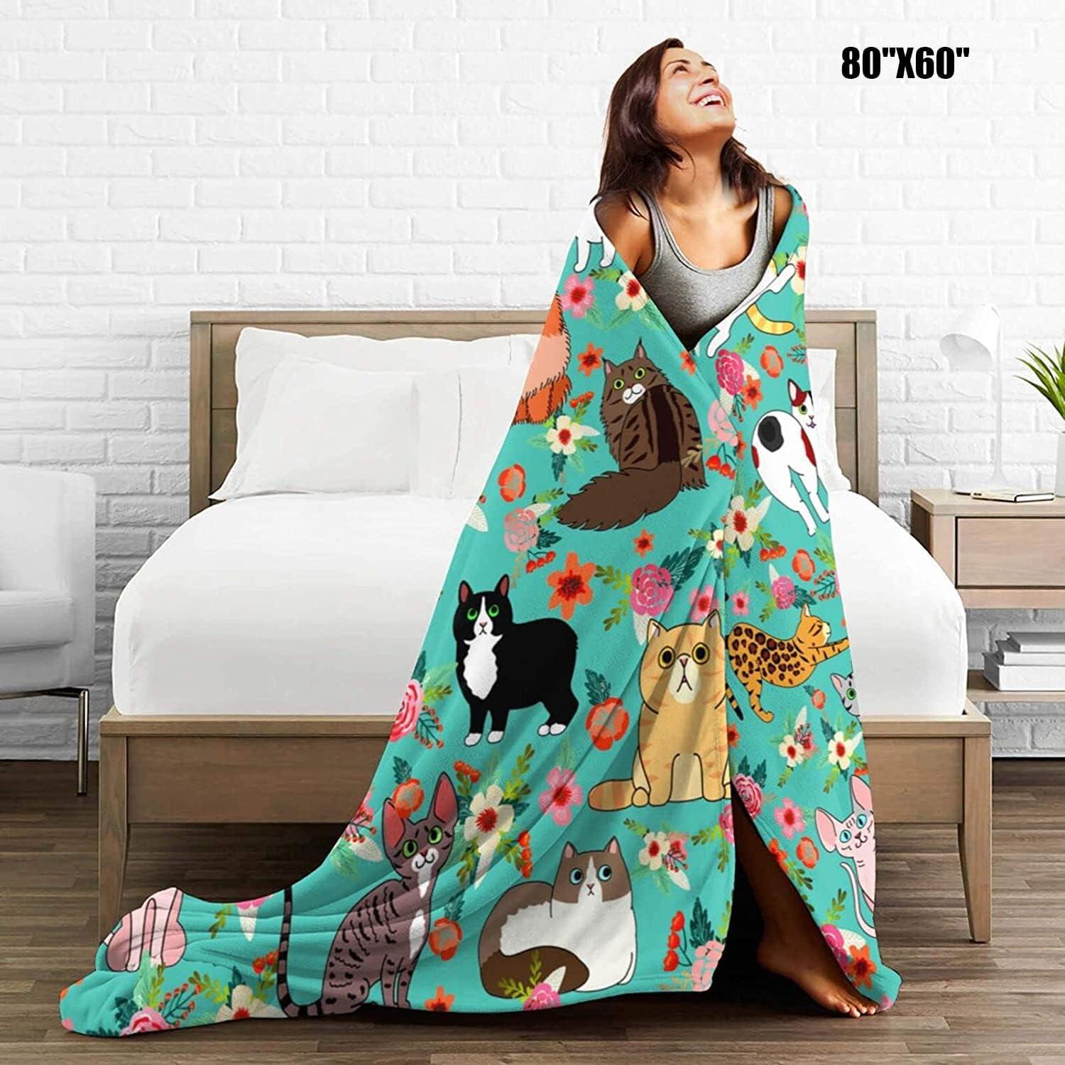 Patisaner Cute Cat Printed Flannel Fleece Bed Blanket Throw Blanket Lightweight Cozy Plush Blanket for Bedroom Living Rooms Sofa Couch 50"x40"