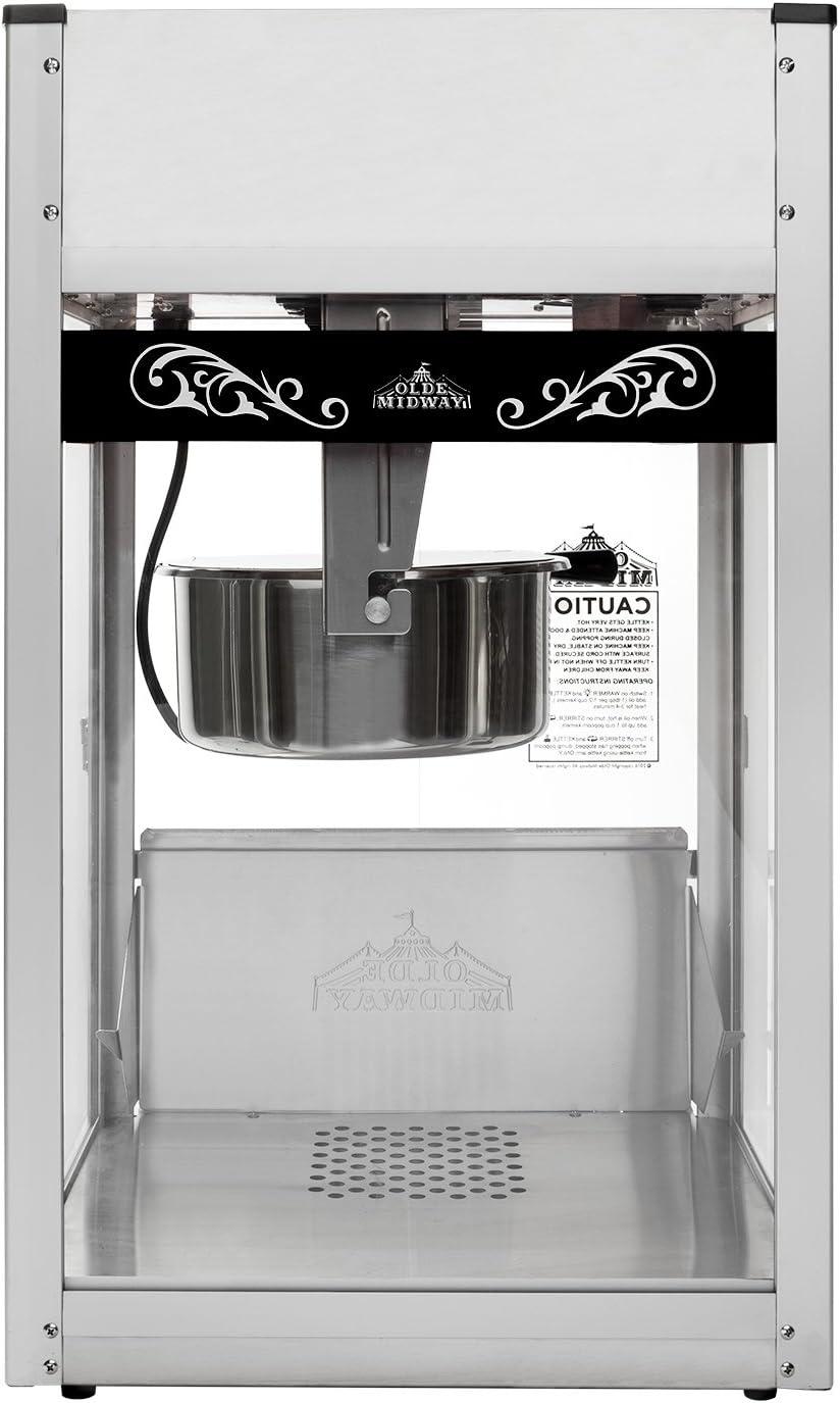 Olde Midway Commercial Popcorn Machine, Bar Style Popper with 12 Ounce Kettle, Black