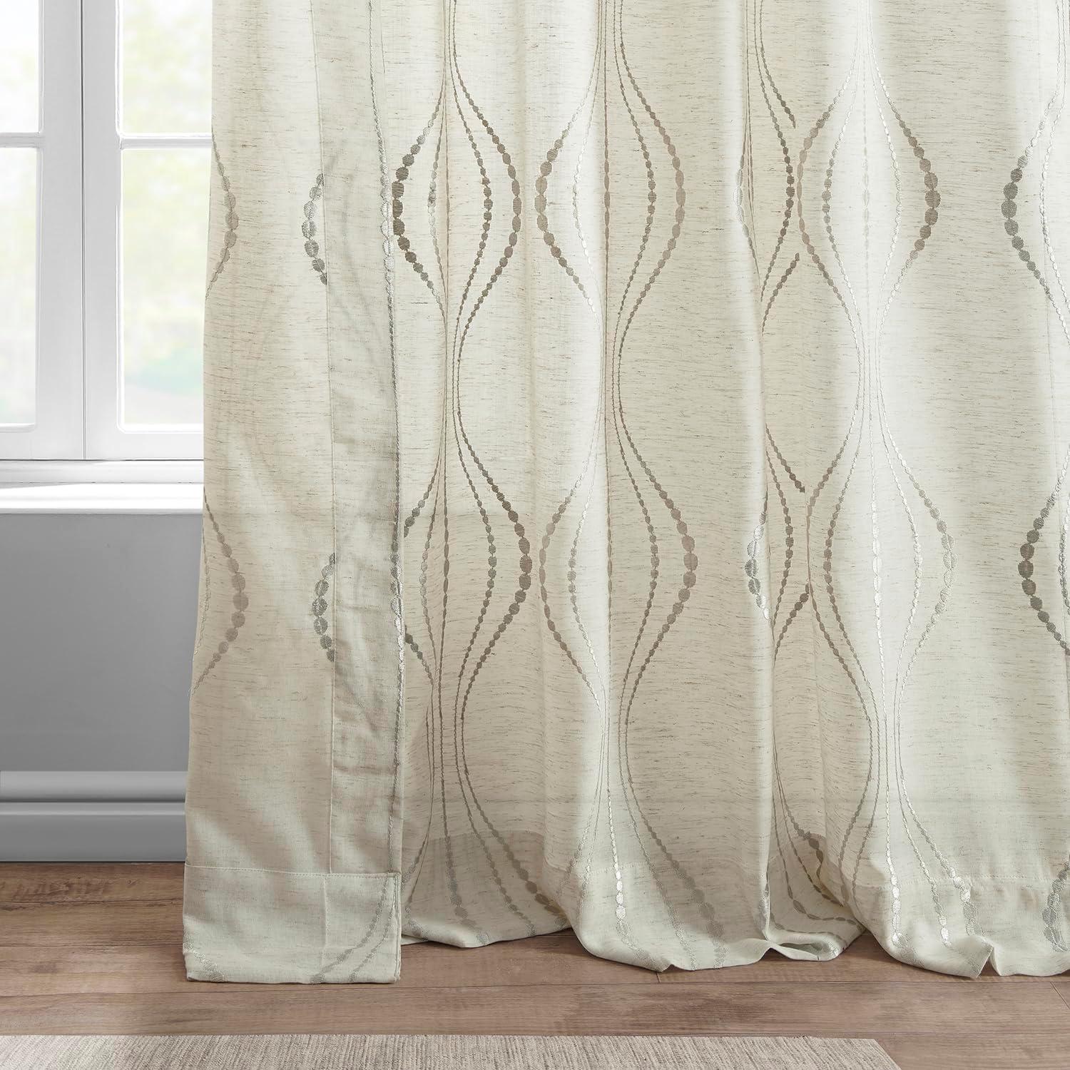 Suez Natural Embroidered Faux Linen Sheer Curtain (1 Panel), Suez Natural, 50W X 84L