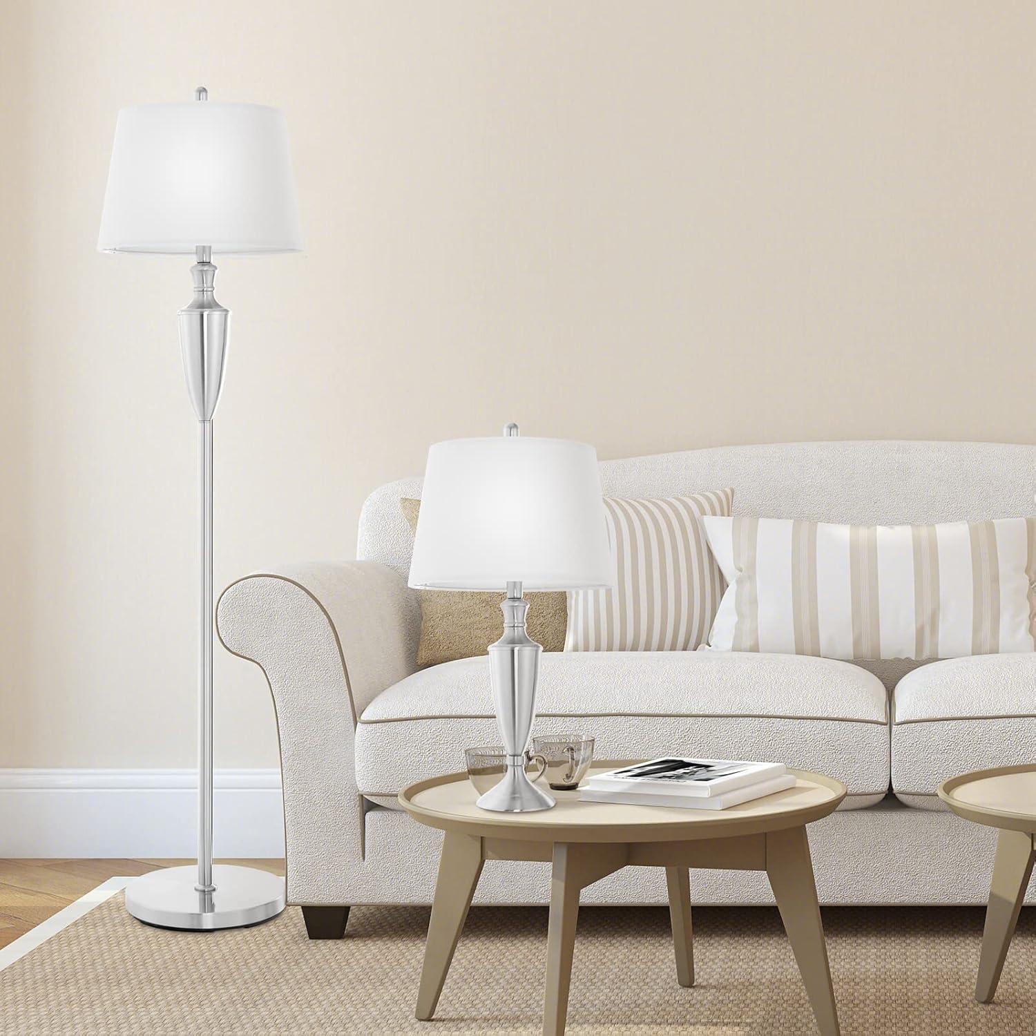 Lalia Home Crystal Drop Table and Floor Lamp Set Metallic Silver : Metallic Silver, Brushed Nickel Base ,Modern Lighting