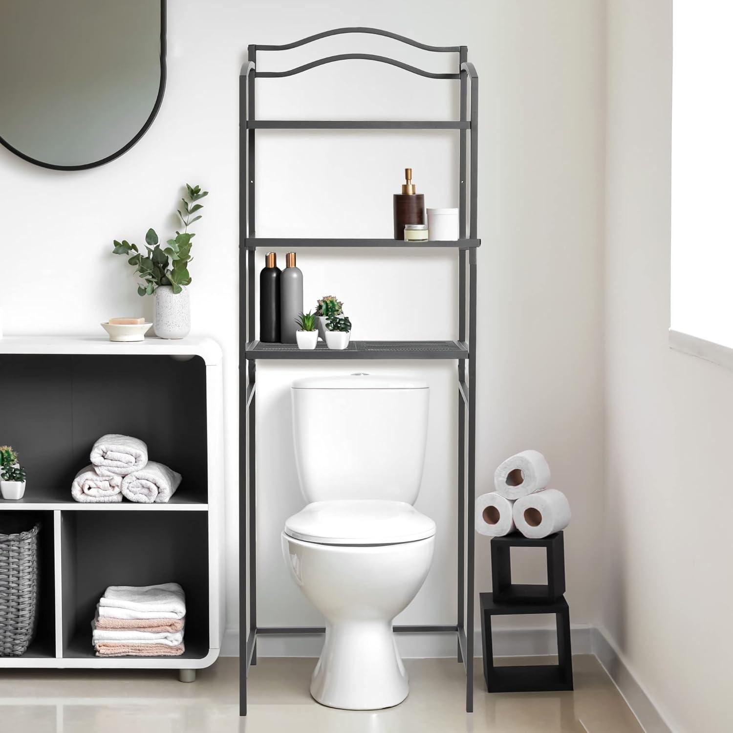 3-Tier Metal Over the Toilet Bathroom Storage Shelf, Gray