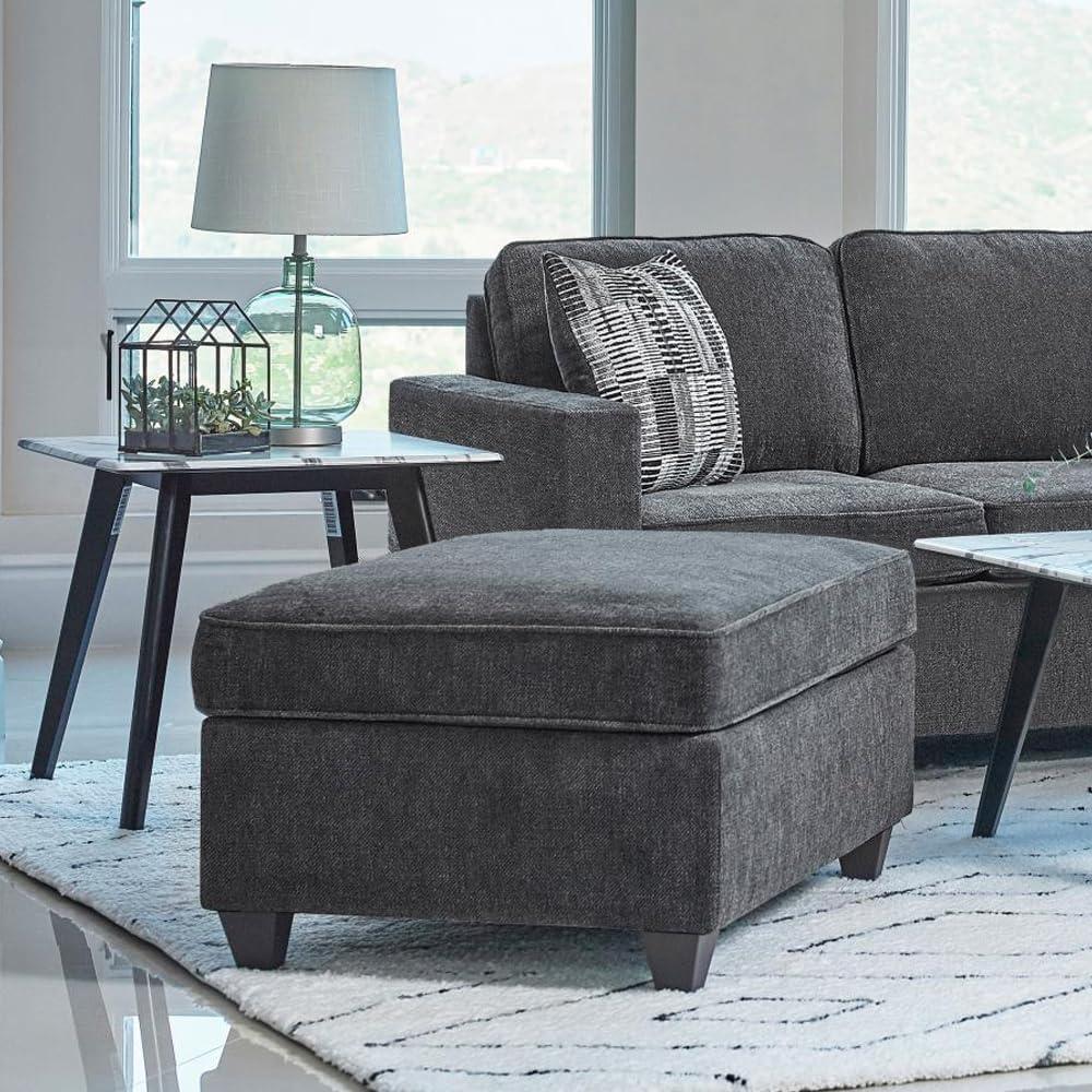 McCord Dark Gray Chenille Upholstered Ottoman with Tapered Legs