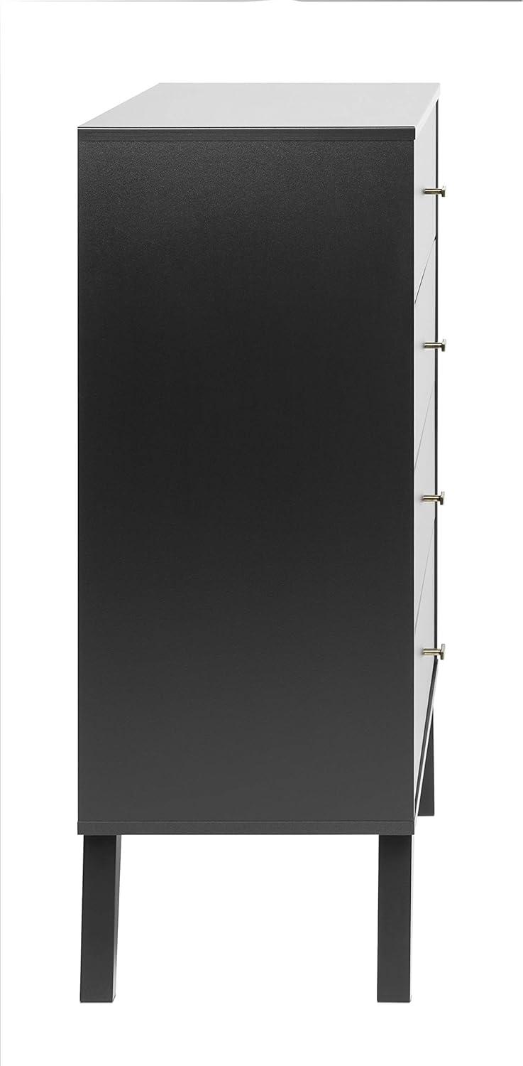 Prepac Milo Mid Century Modern 4-Drawer Vertical Chest, Black