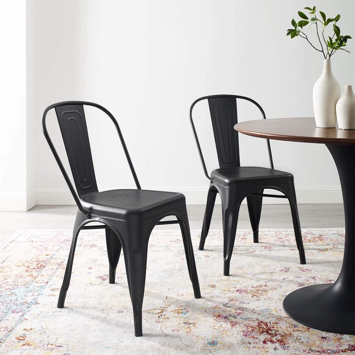 Black Metal Slat Back Bistro Side Chair Set