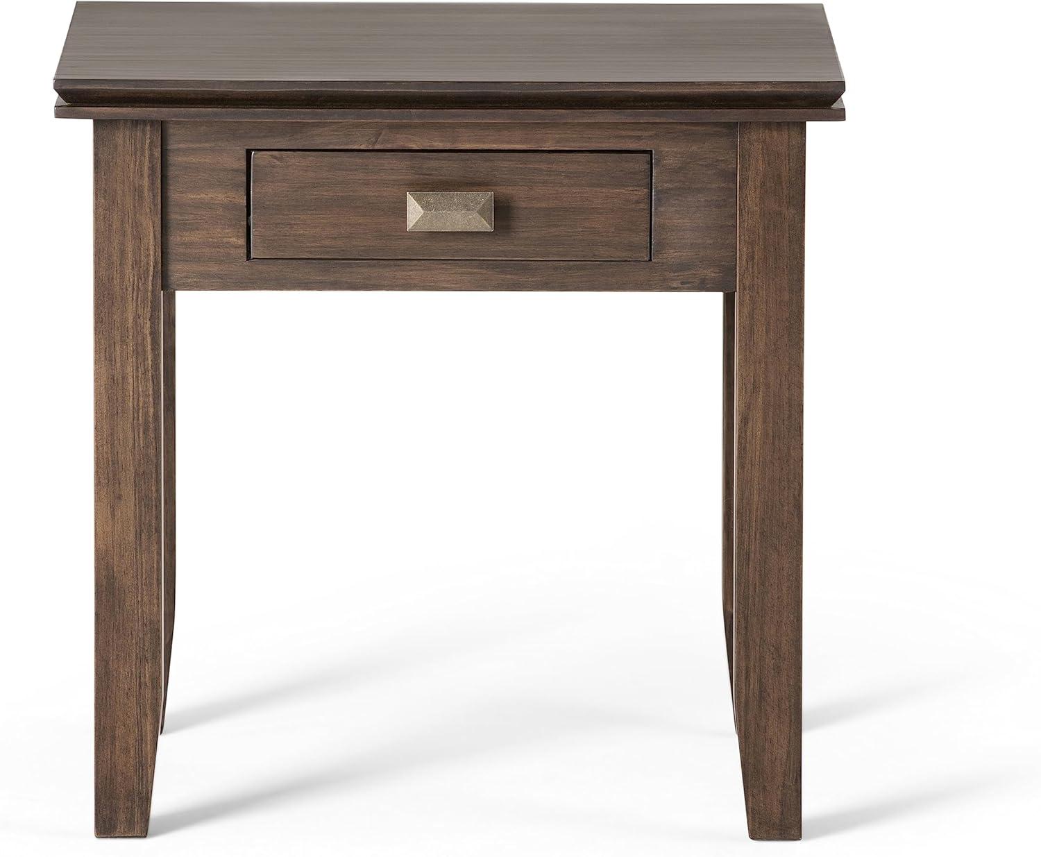 Natural Aged Brown Solid Wood End Table with Storage