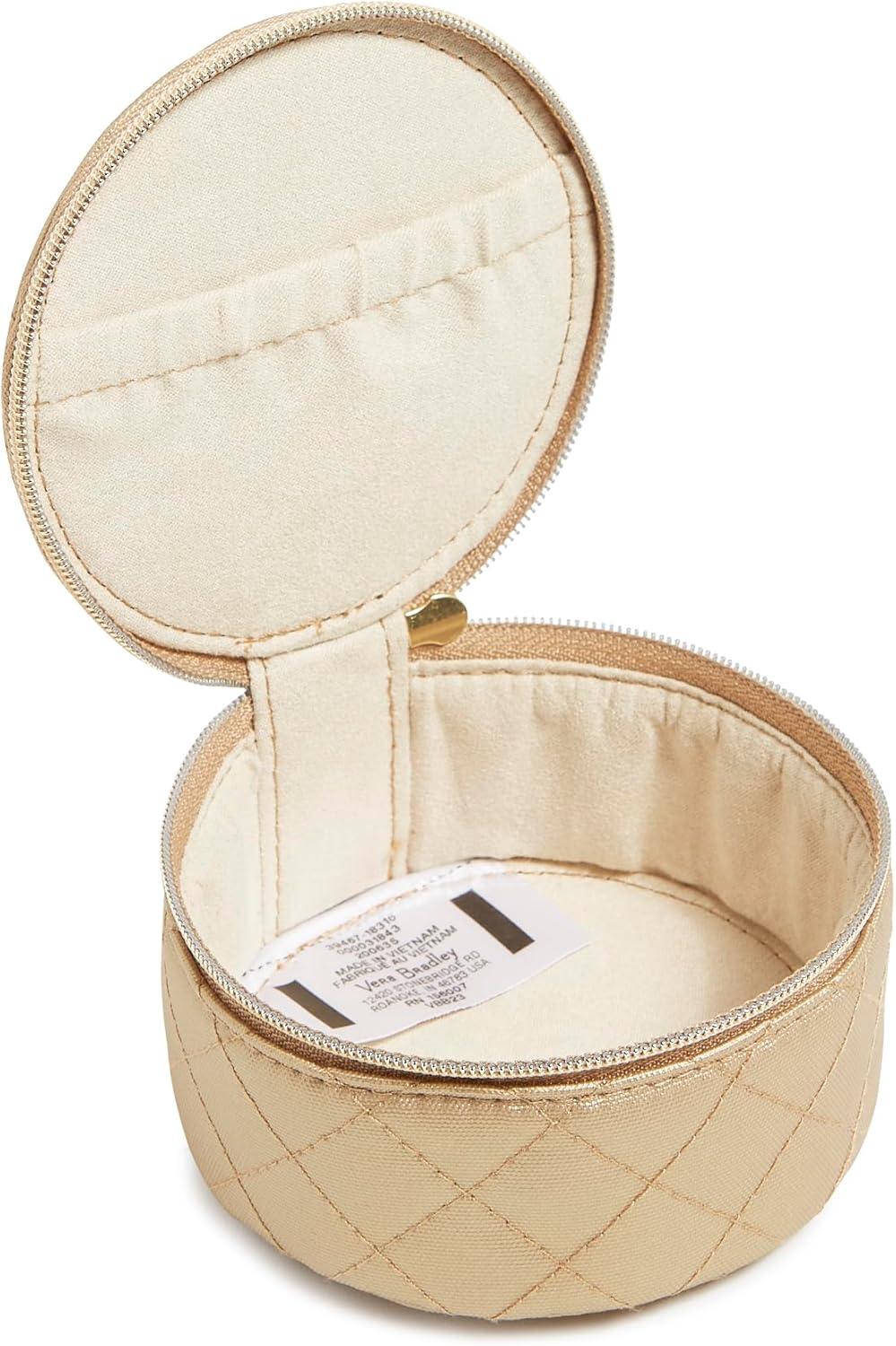 Champagne Gold Pearl Round Travel Jewelry Organizer Case