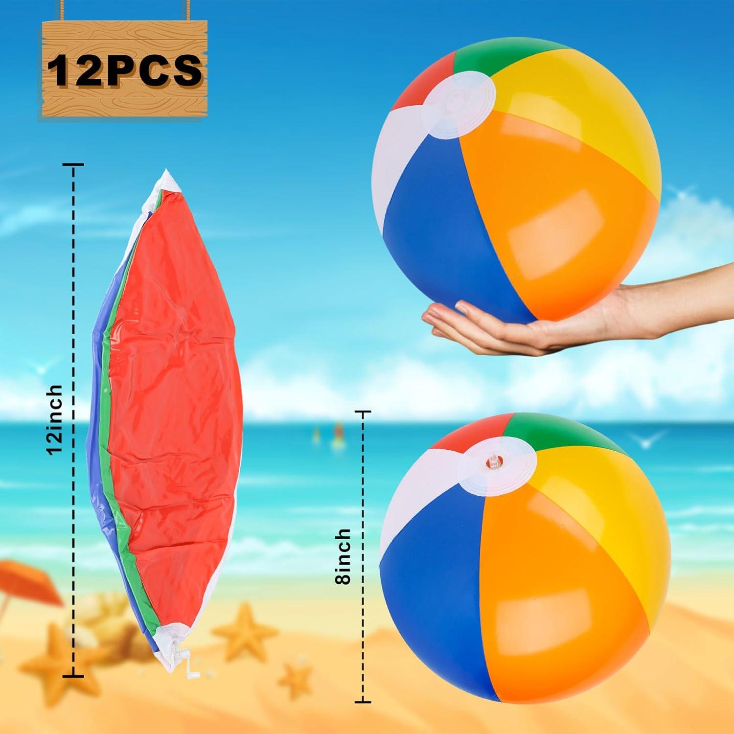 12" Mini Beach Balls Bulk (12 Pack) Summer Party Favors for Kids, Pool Toys