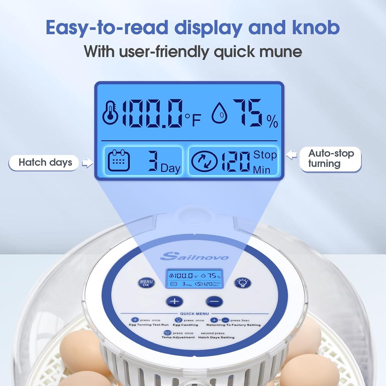 Adnoom 18 Egg Incubator for Chicken,Incubators for Hatching Eggs with Automatic Egg Turning and Humidity Control, Egg Candler, 360° View Window for Farm Hatching