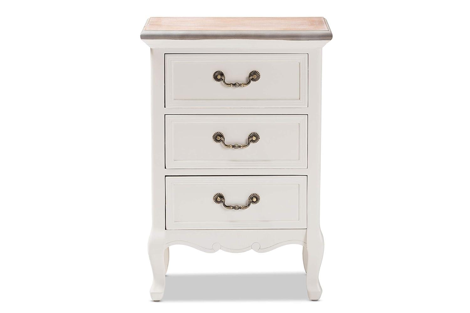 Capucine Two-Tone Natural Whitewashed Oak Finished Wood 3 Drawer Nightstand White - Baxton Studio: Modern Style, Includes Anti-Tip Hardware