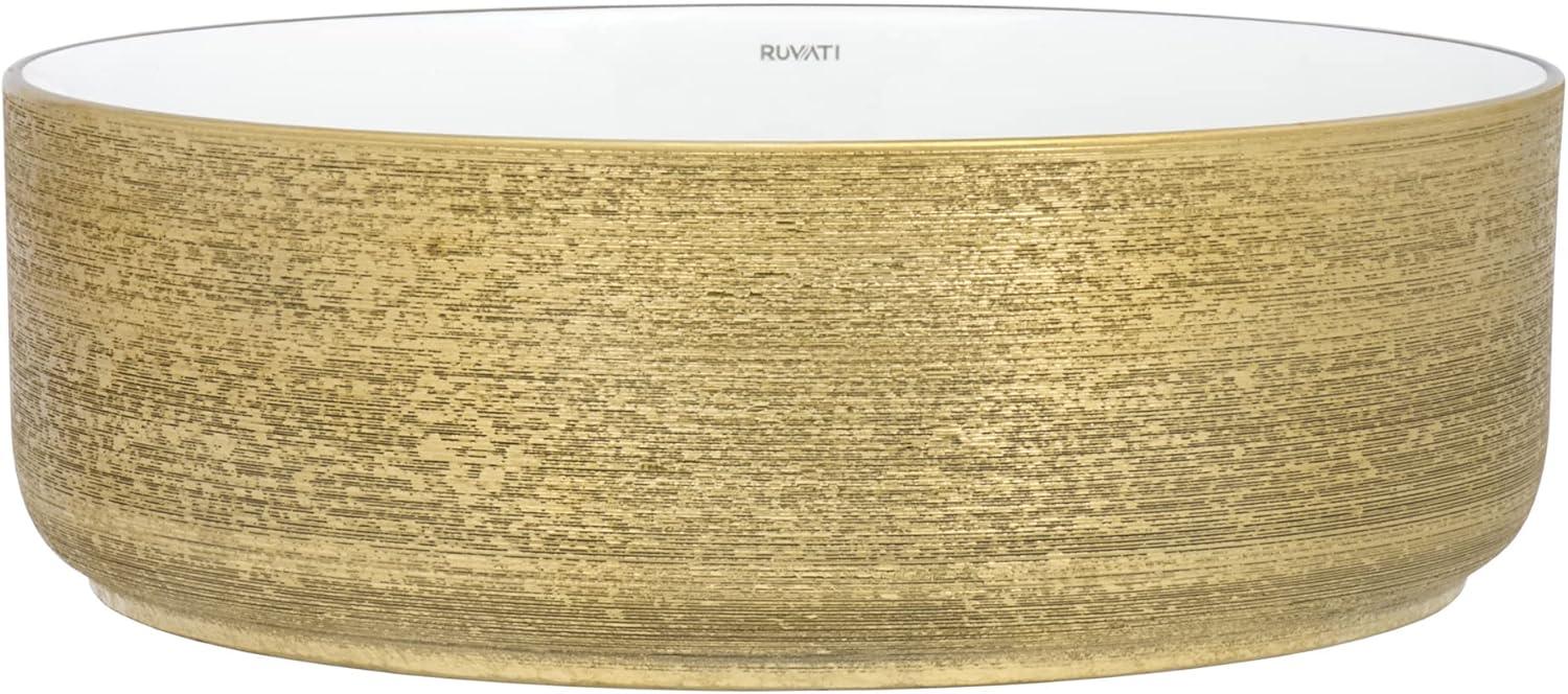 Ruvati 14 inch Bathroom Vessel Sink Round Gold Decorative Art Above Vanity Counter White Ceramic