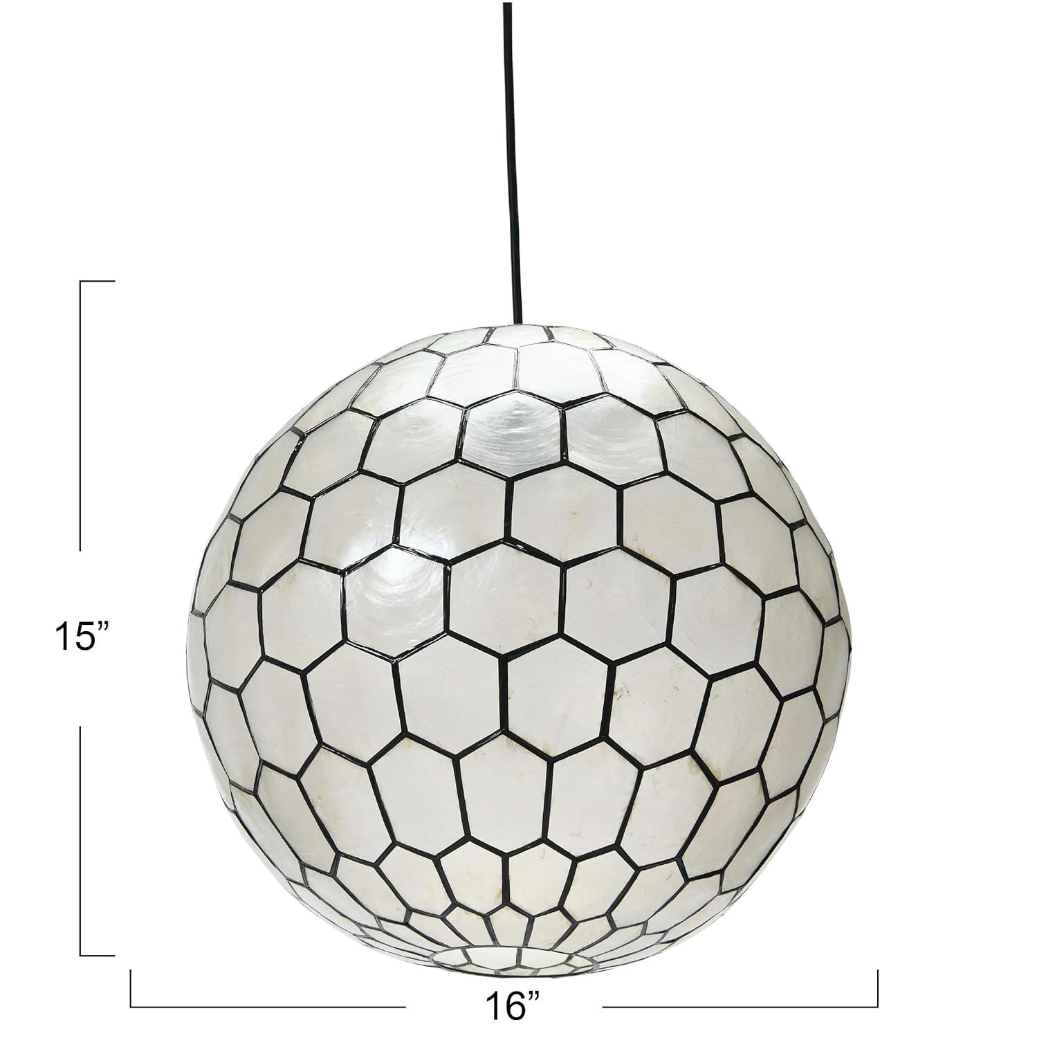 Storied Home 16"x15" Capiz Honeycomb Globe Pendant Light: Artisan Crafted, ETL Listed, Metal Frame